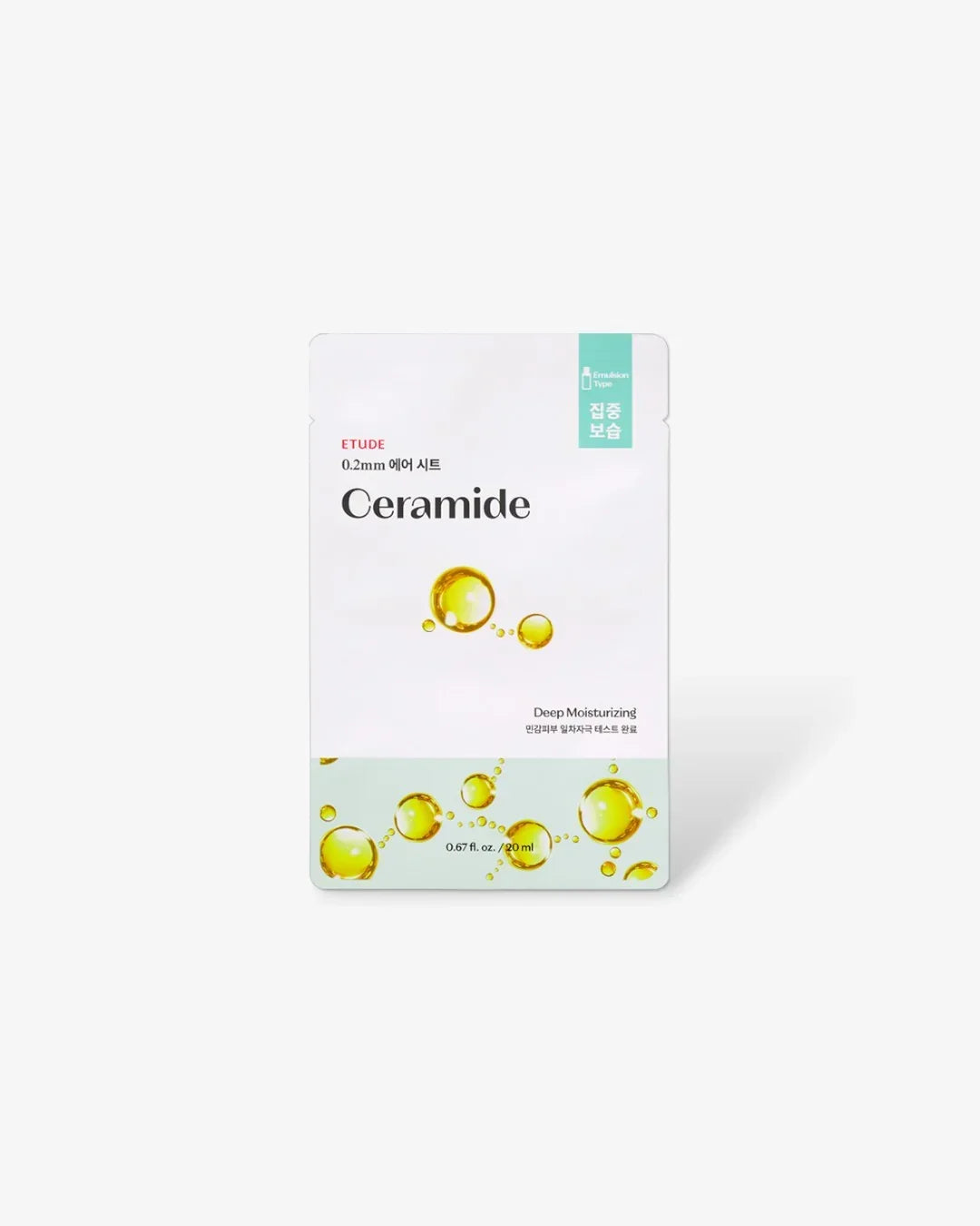 Etude Ceramide 0.2mm Therapy Air Mask package with deep moisturizing formula and golden oil bubbles