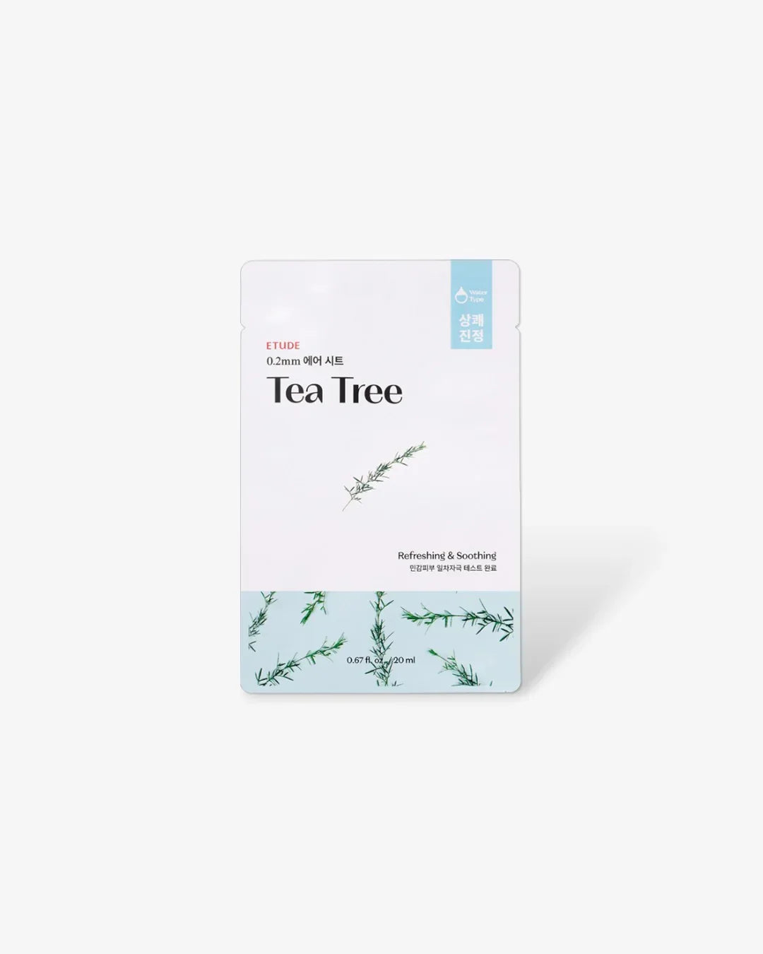 Etude 0.2mm Therapy Air Mask Tea Tree sheet mask packaging with botanical design