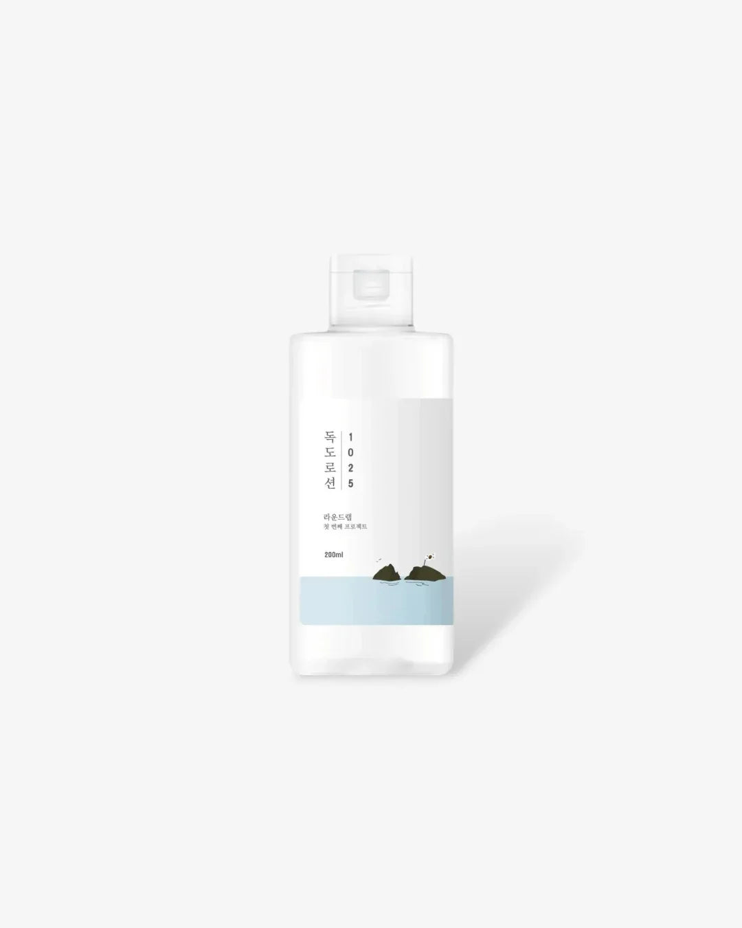 200ml Dokdo Lotion bottle with minimalistic design featuring small islands and blue water graphic