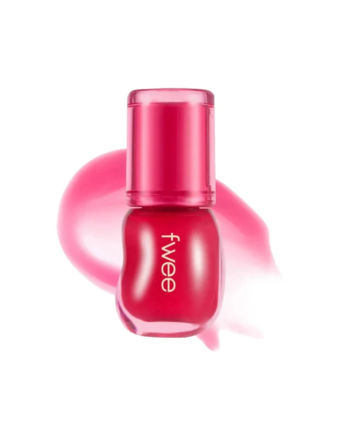 Fwee pink candy nail polish bottle with glossy texture on white background