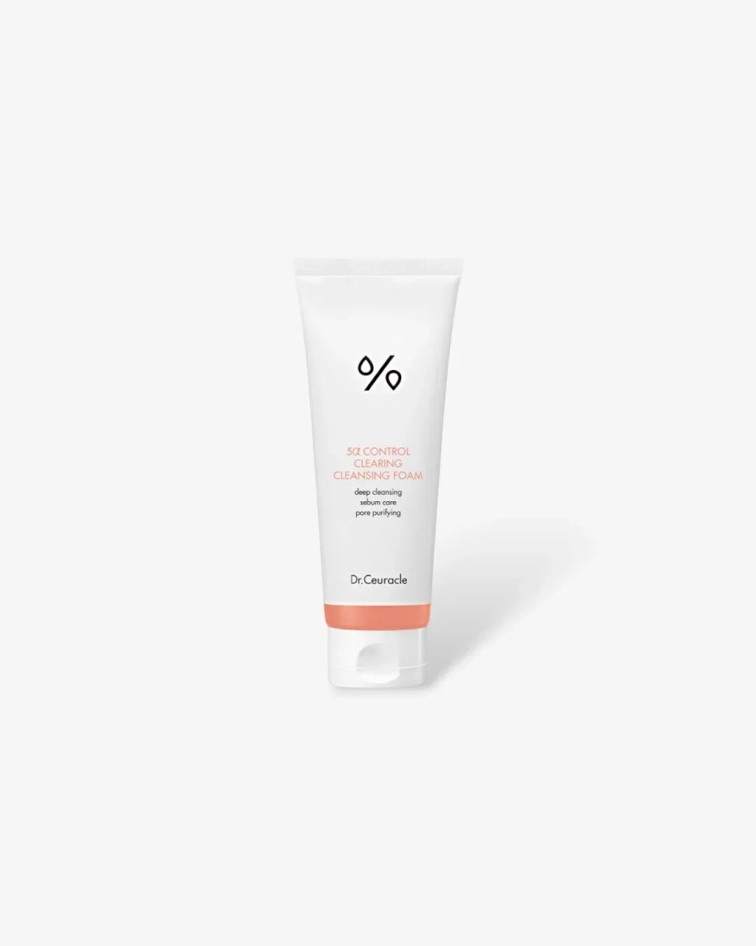Dr. Ceuracle 5α Control Clearing Cleansing Foam tube with peach accent on white background