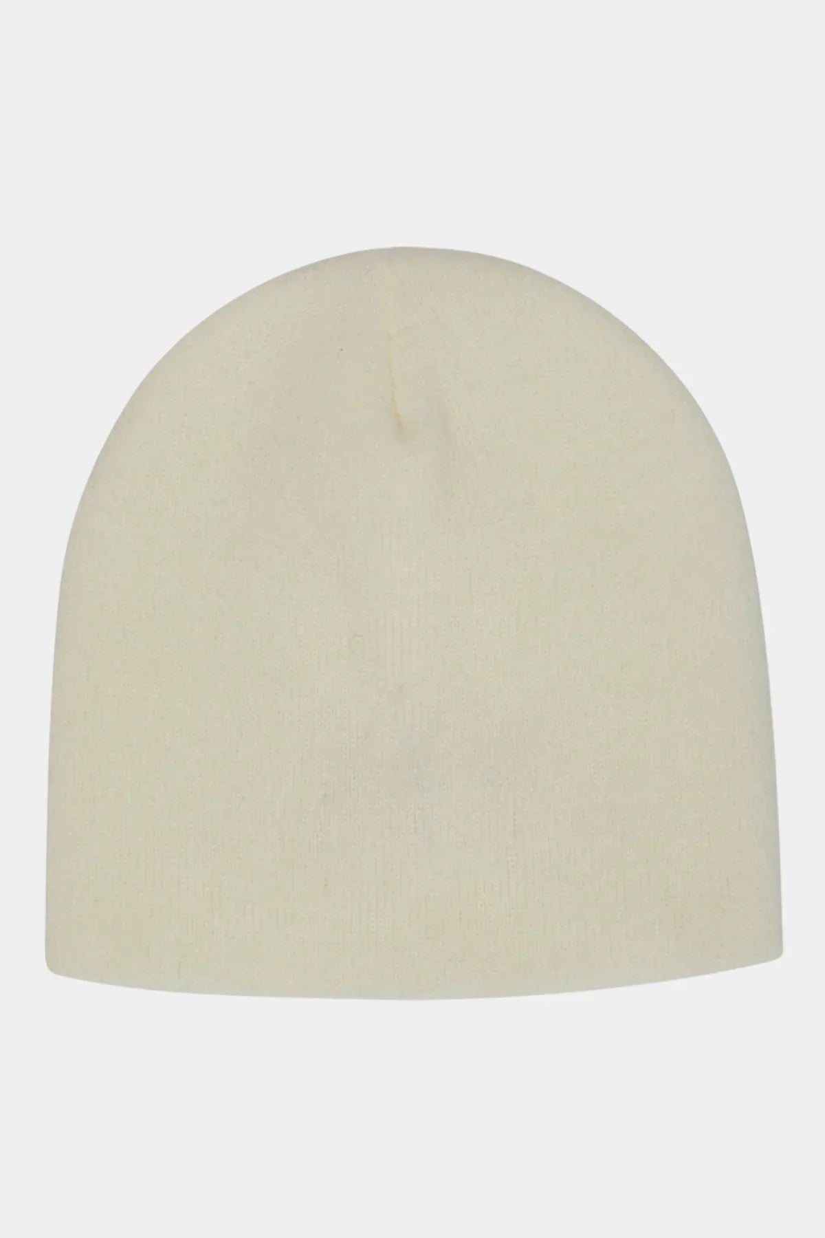 Ivory soft knit beanie hat isolated on white background
