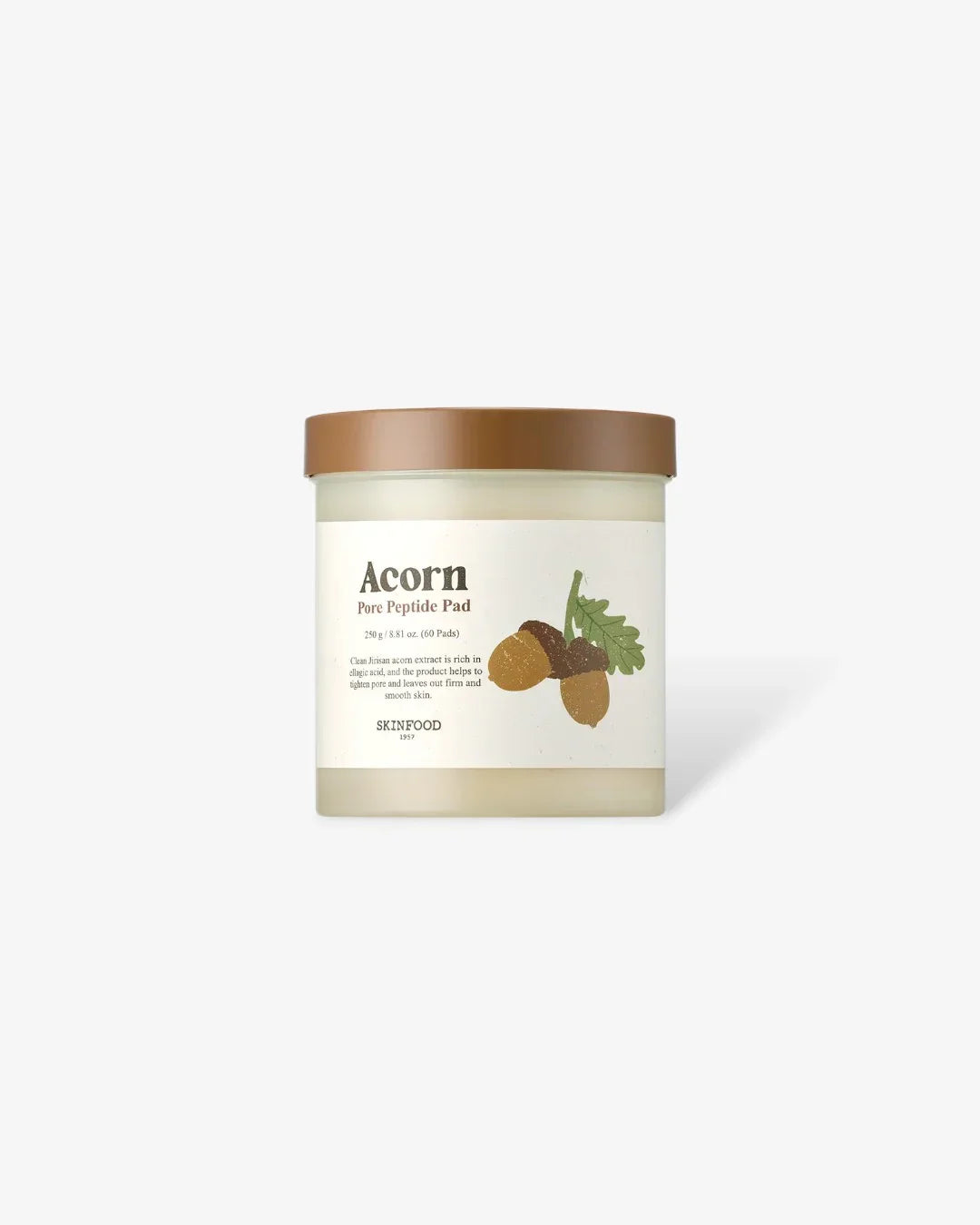 Skinfood Acorn Pore Peptide Pad container with brown lid and acorn illustration on label
