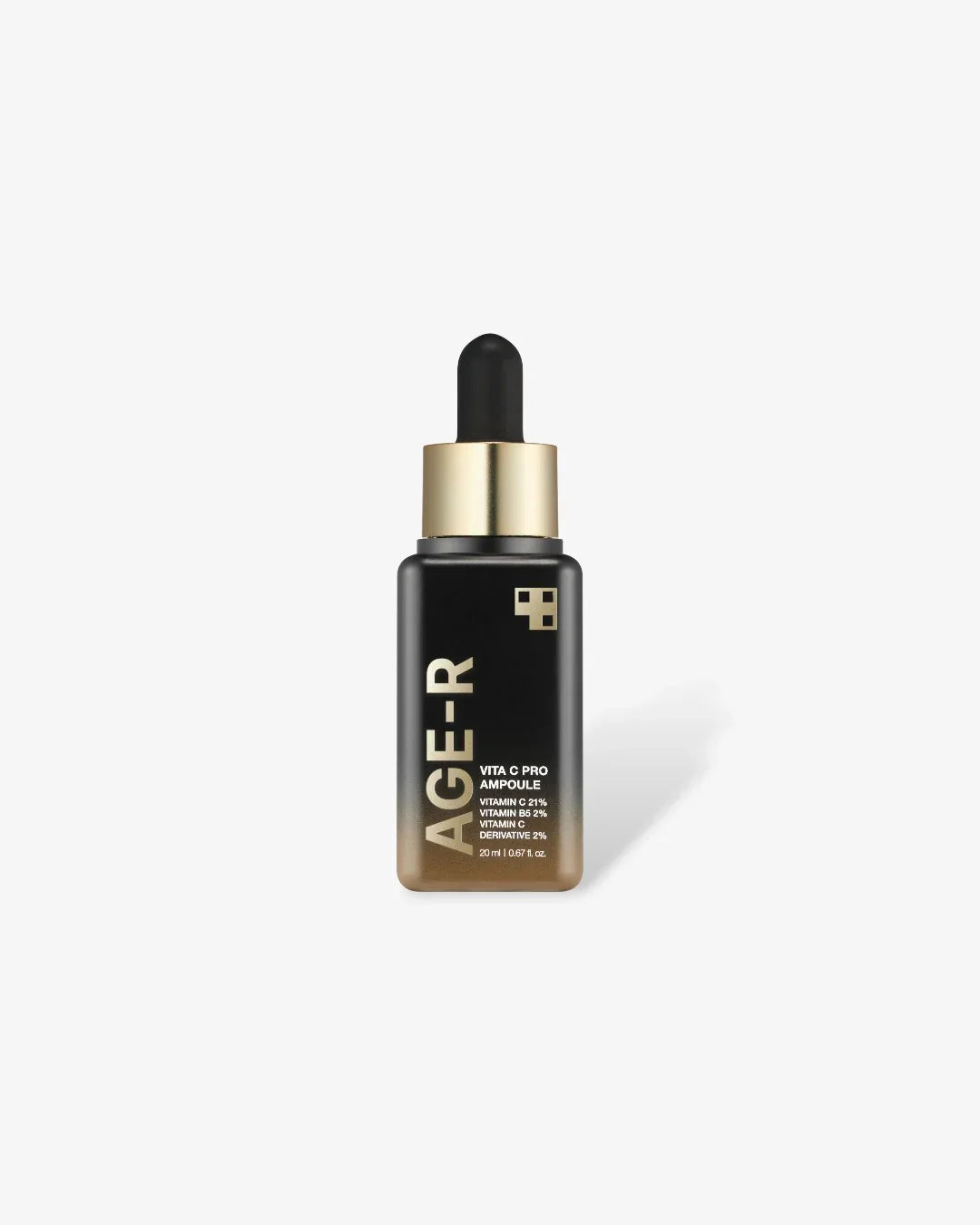 AGE-R Vita C Pro Ampoule serum bottle with dropper on white background