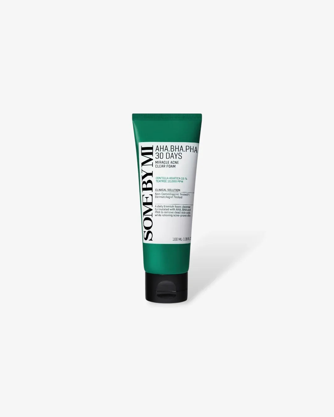 Some By Mi AHA BHA PHA 30 Days Miracle Acne Clear Foam cleanser tube on white background