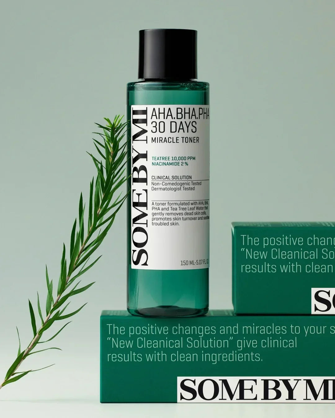SOME BY MI AHA BHA PHA 30 Days Miracle Toner bottle with green box and rosemary branch