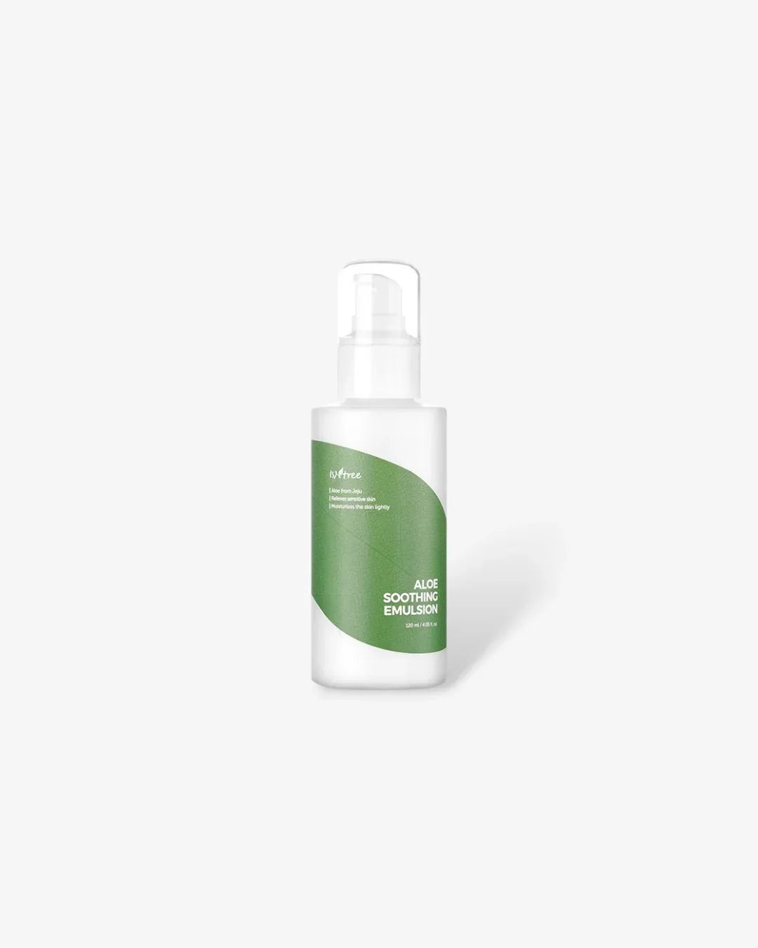 By Wishtrend Aloe Soothing Emulsion 120ml with green label, white pump bottle on white background