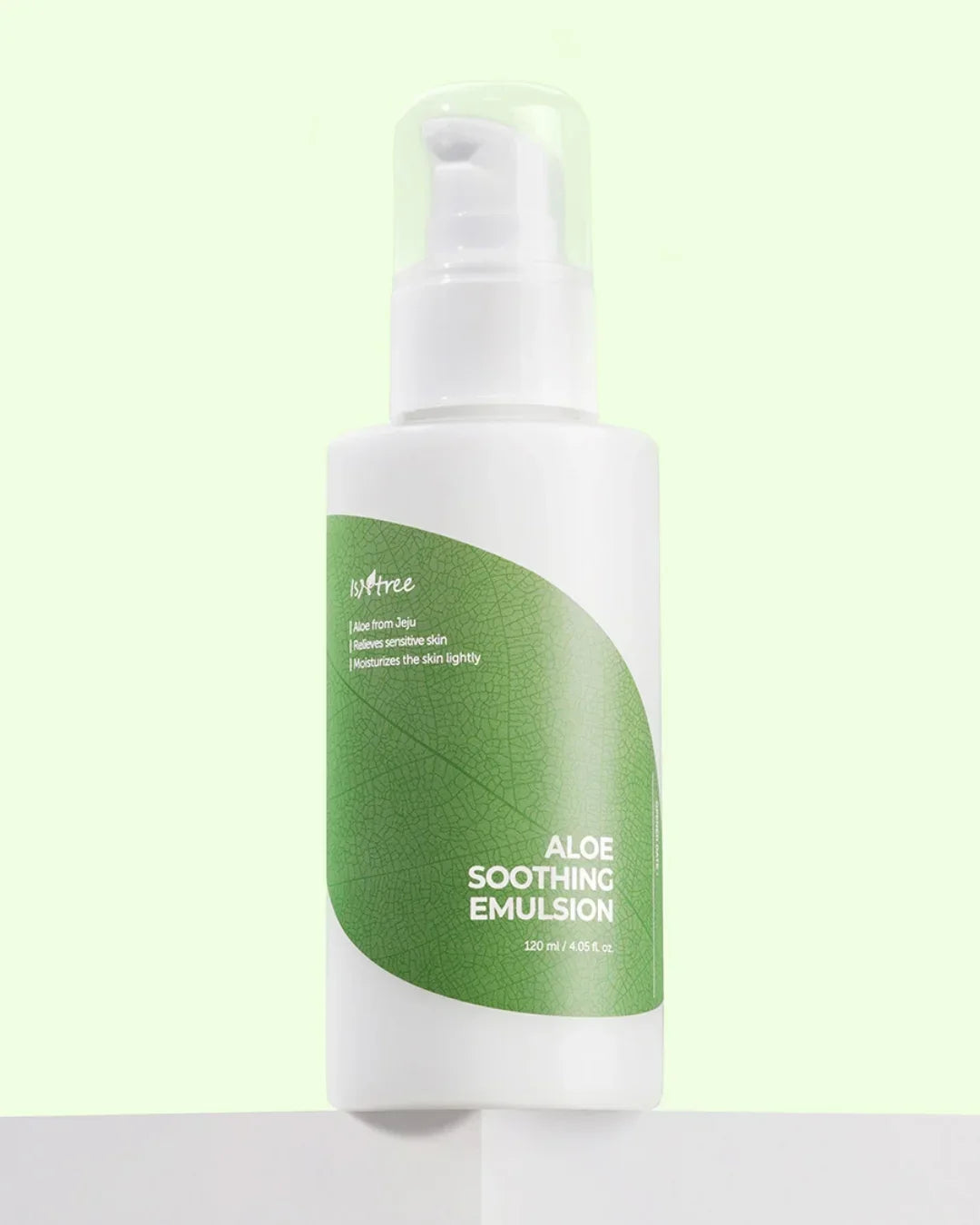 Isntree Aloe Soothing Emulsion 120ml white bottle with green label on light green background