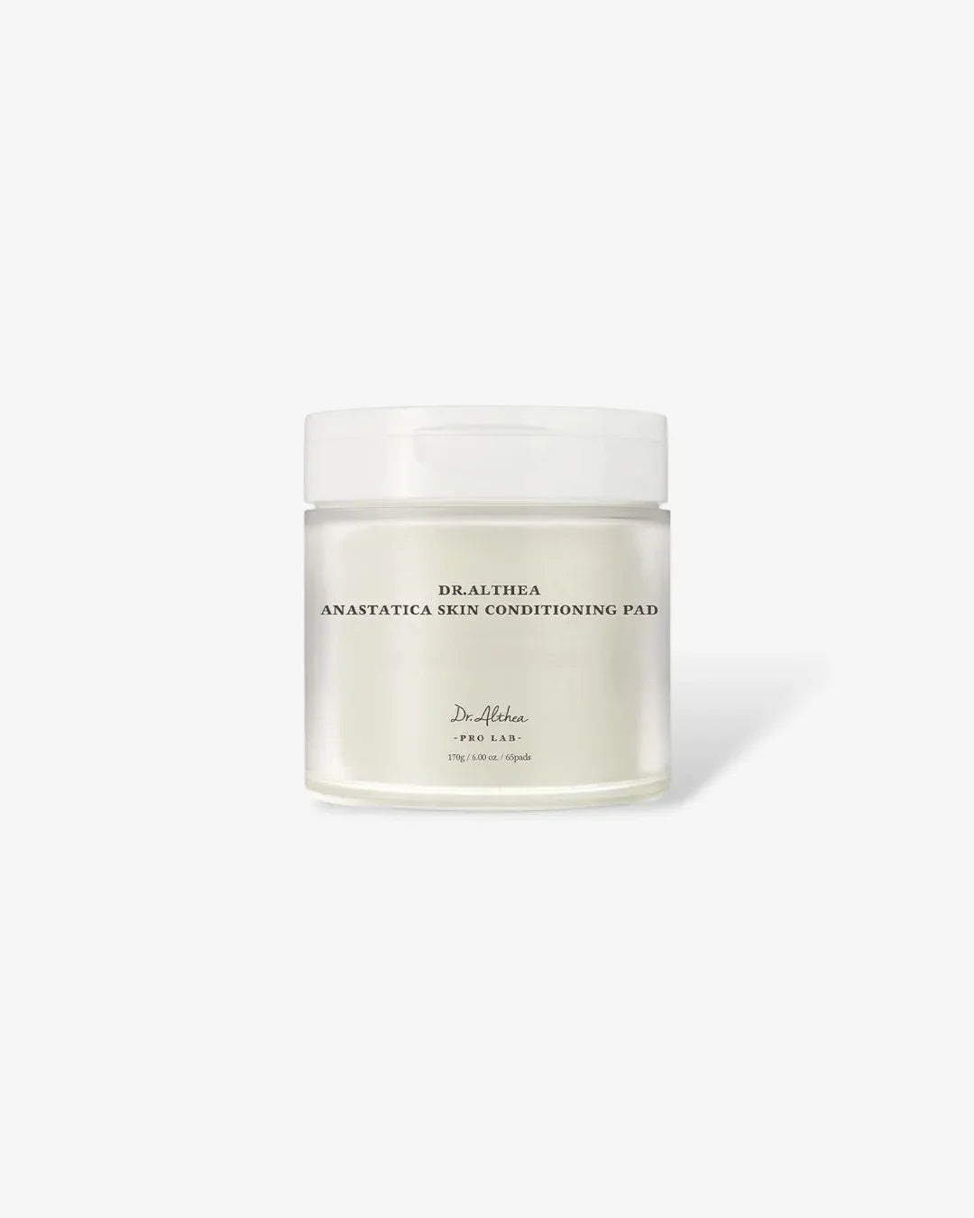 Dr. Althea Anastatica Skin Conditioning Pad in a clear jar with white lid on white background