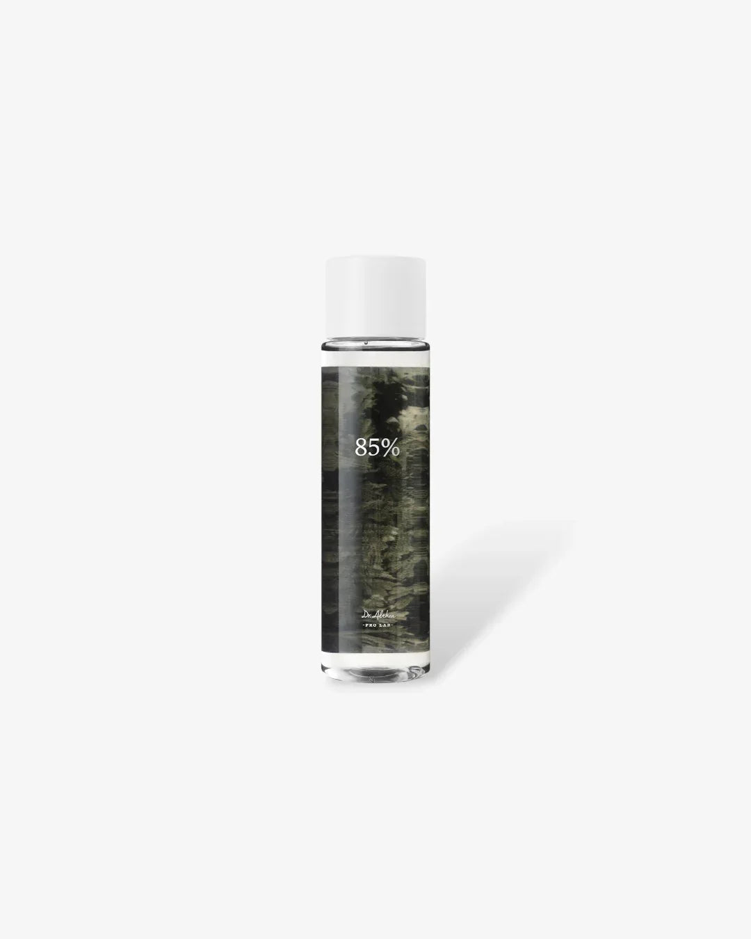 Clear bottle of Anastatica skin conditioning toner with 85% concentration and white cap on white background