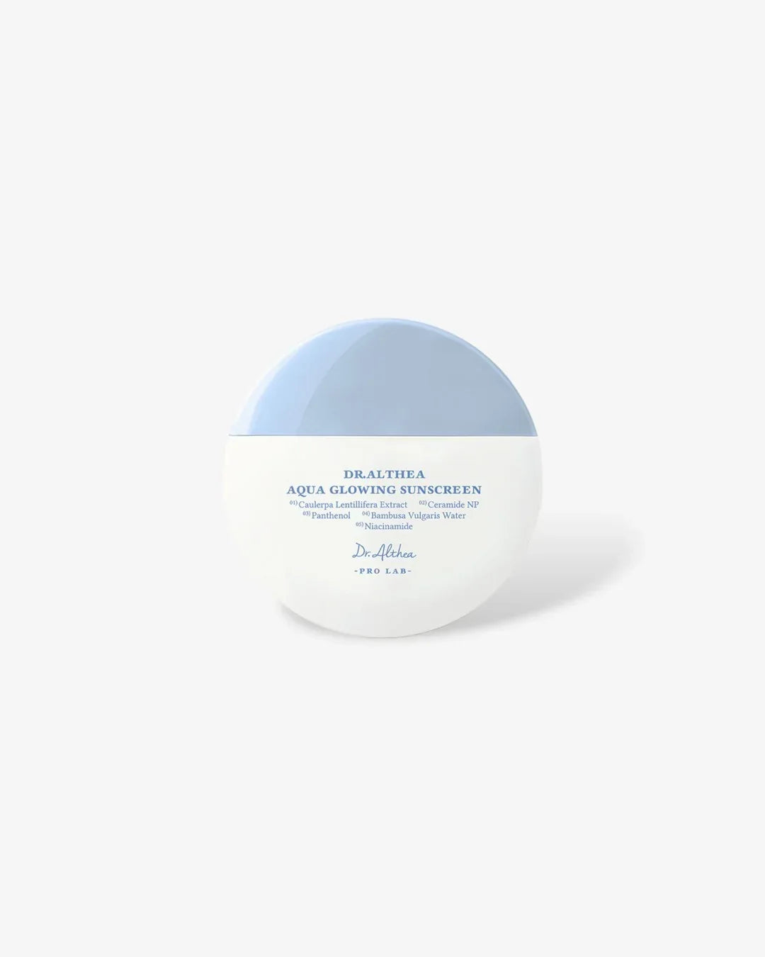 Dr. Althea Aqua Glowing Sunscreen 45ml compact container with light blue and white design