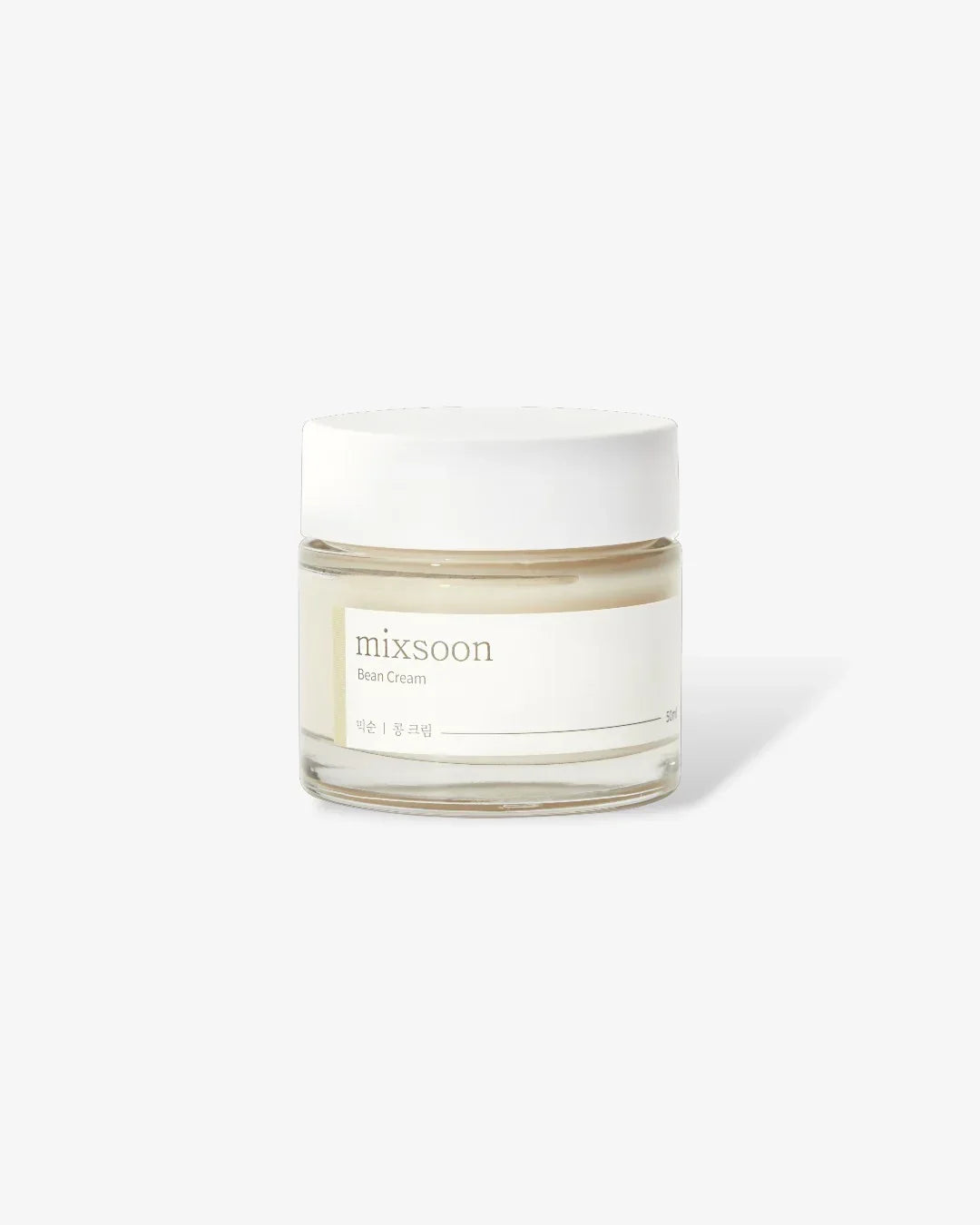 Mixsoon Bean Cream in 50ml clear glass jar with white lid and minimalist label on white background