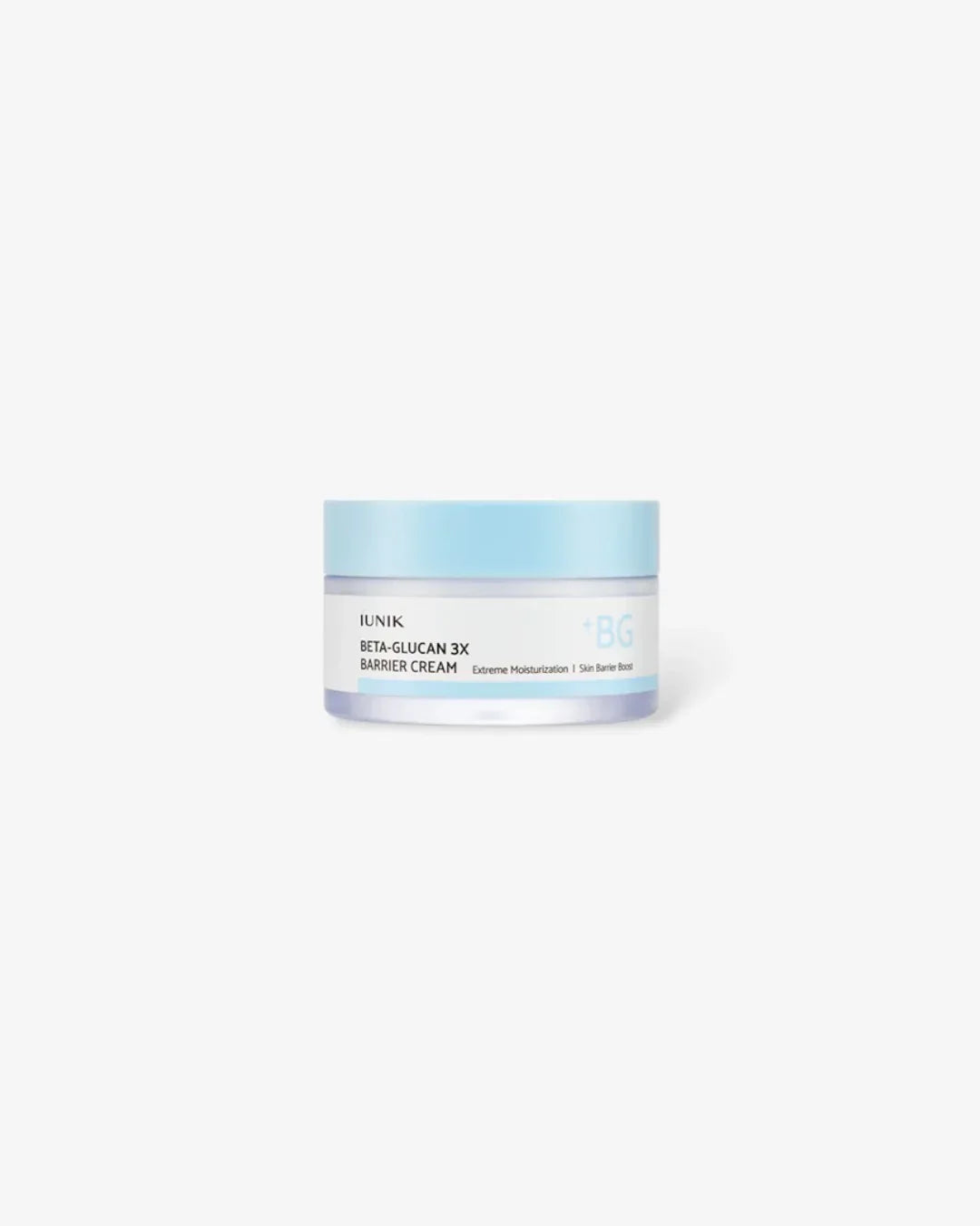 IUNIK Beta-Glucan 3X Barrier Cream jar with light blue lid on white background