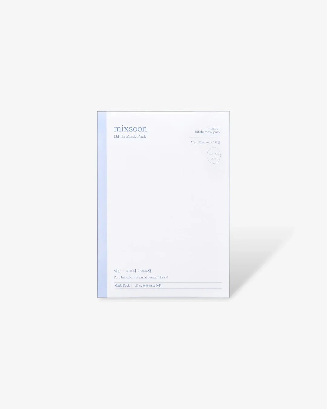 Mixsoon Bifida Mask Pack white packaging with light blue accents, skincare sheet mask box