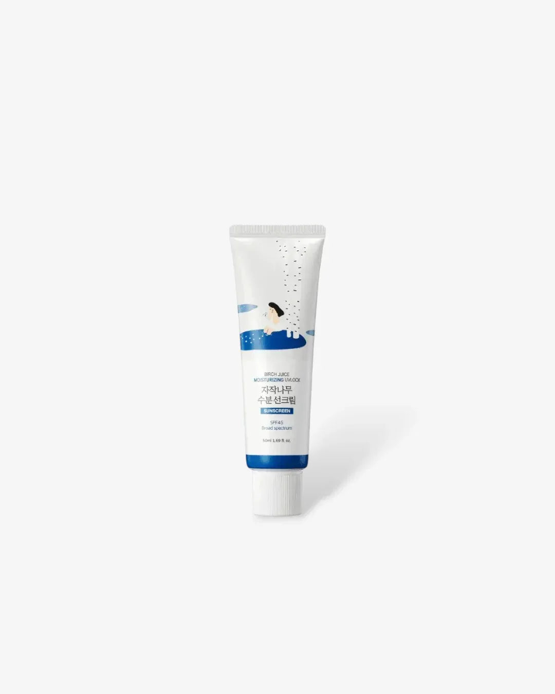 Birch Juice Moisturizing Sun Cream SPF 45 in 50ml white tube with blue design on white background
