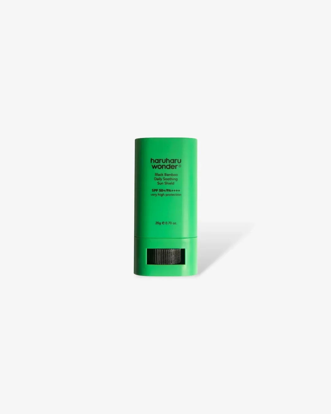 Green Haruharu Wonder Black Bamboo Daily Soothing Sun Shield stick with SPF 50+ on white background