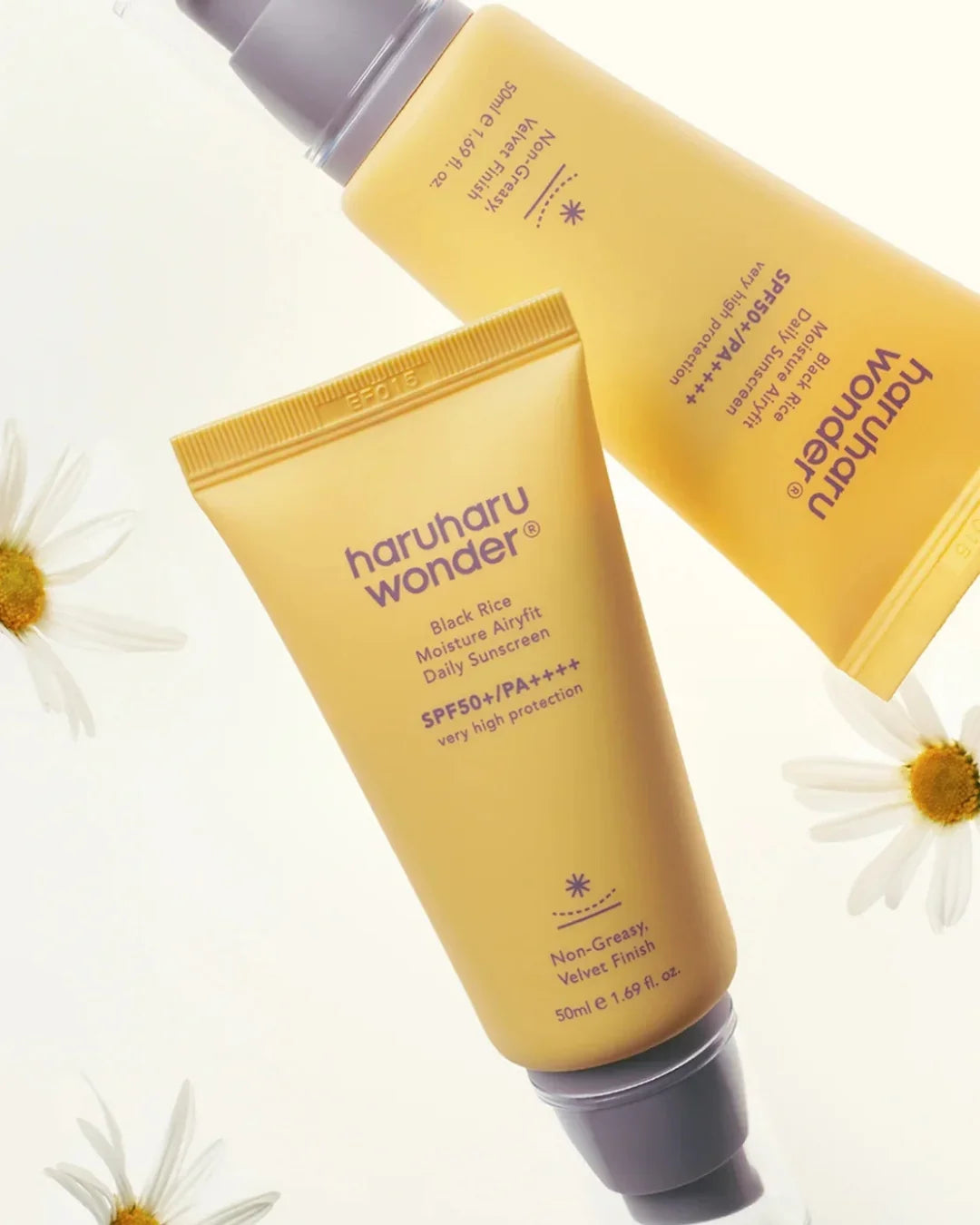 Haruharu Wonder Black Rice Moisture Airyfit Daily Sunscreen SPF50+ 50ml, Korean skincare product with chamomile flowers, Malkn UK lifestyle platform.