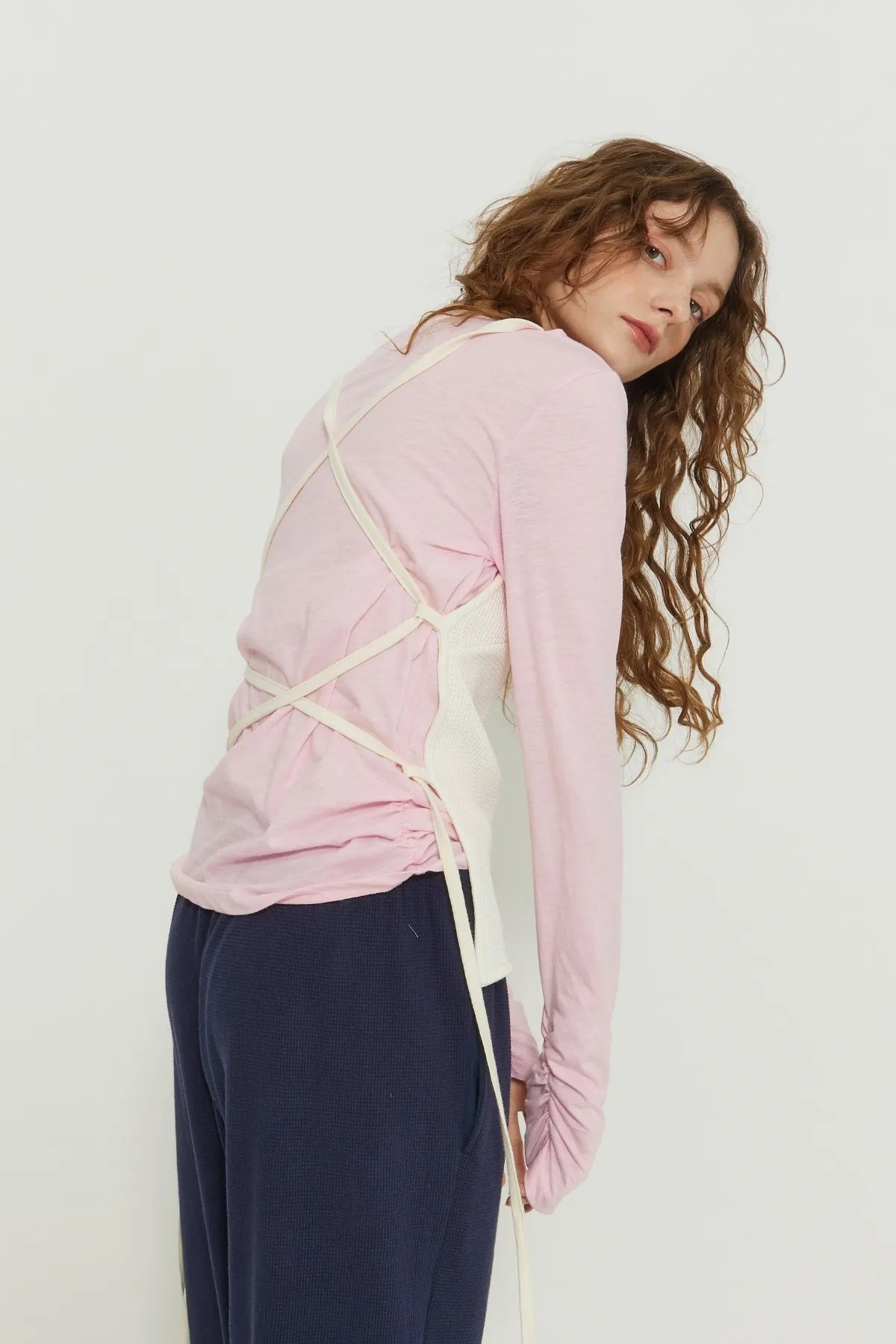 Boat Neck Cotton Shirring Tee