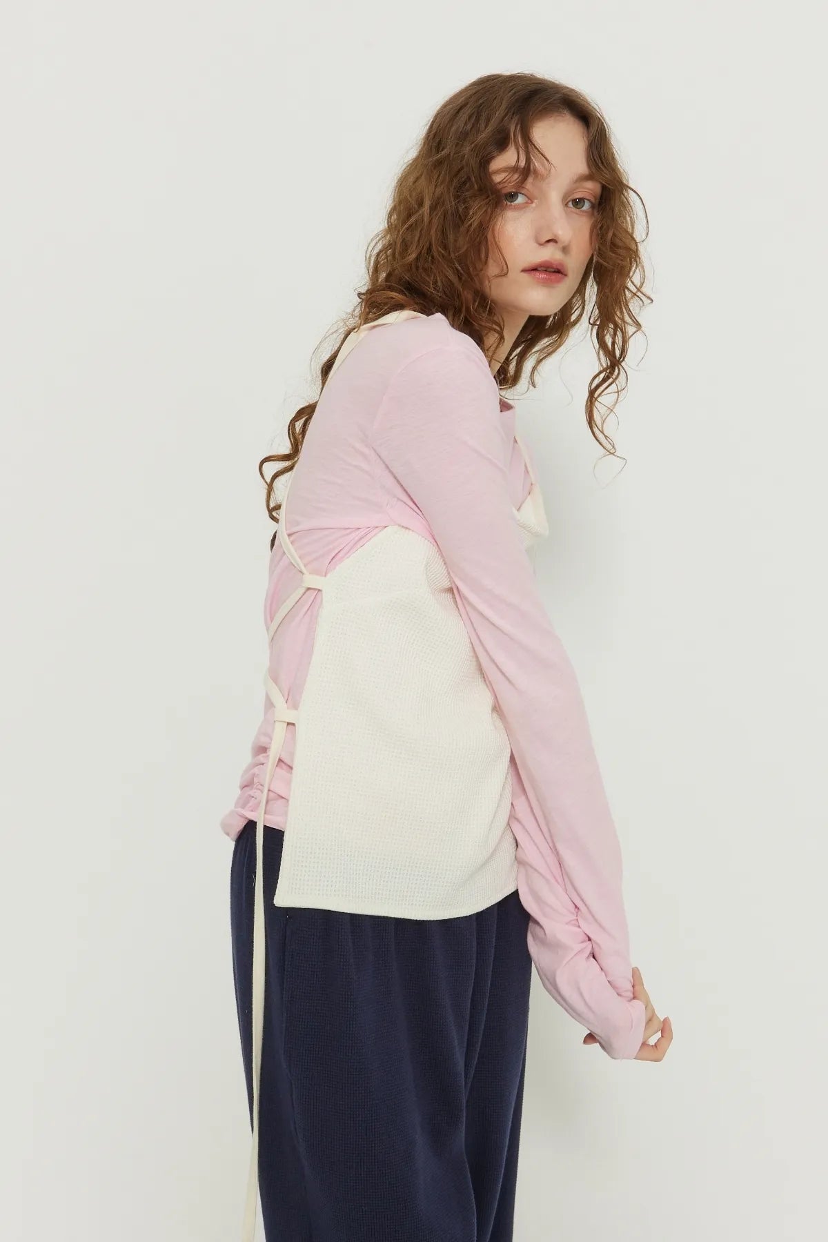 Boat Neck Cotton Shirring Tee