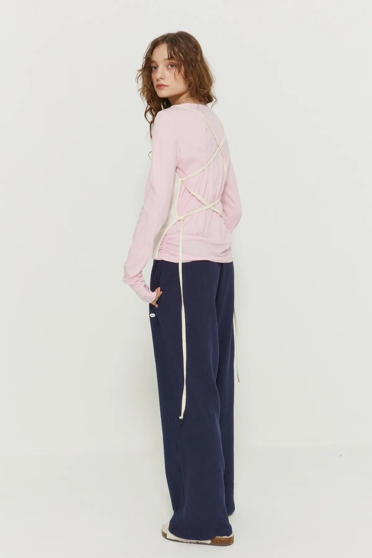 Boat Neck Cotton Shirring Tee