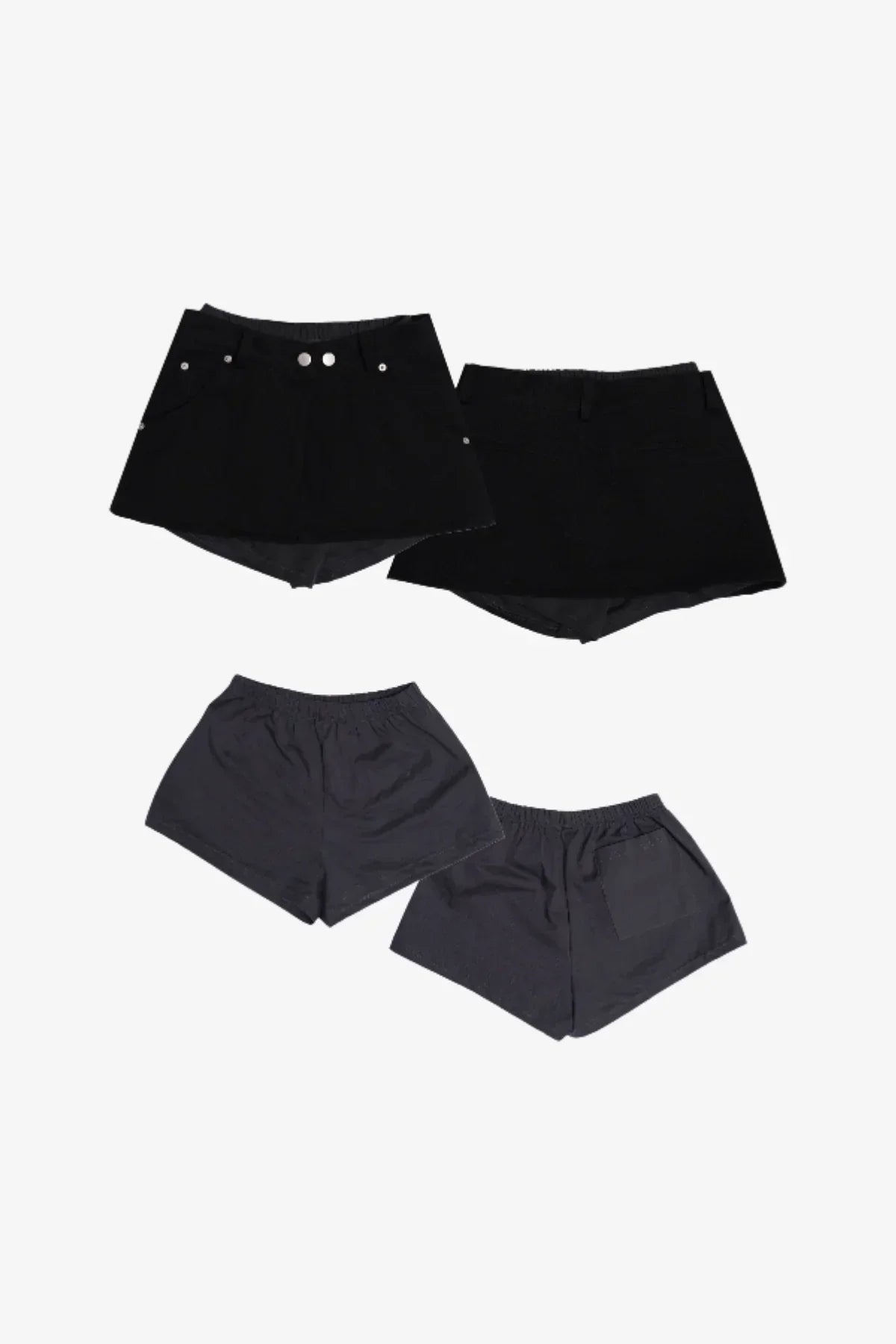 Black Cachion double mini skirt front and back with matching black inner shorts front and back