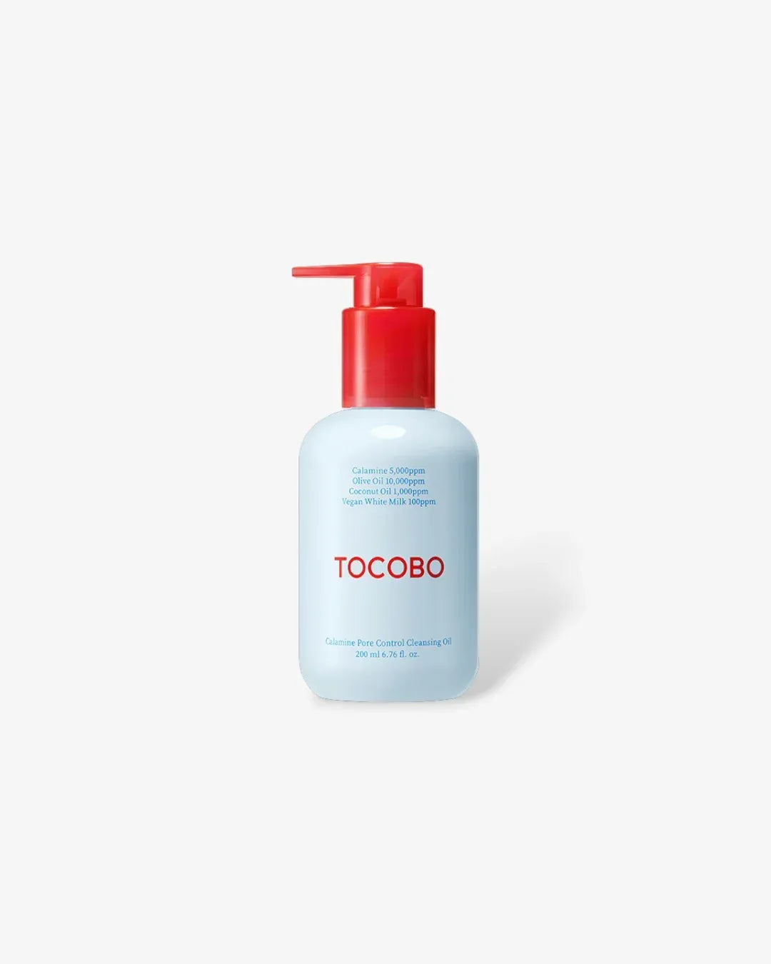 TOCOBO Calamine Pore Control Cleansing Oil bottle with red pump on white background