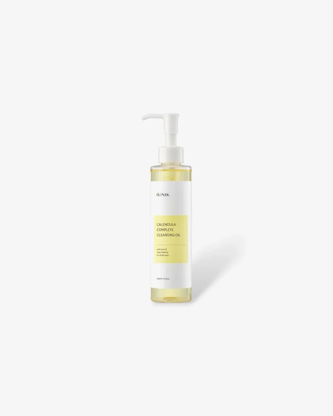 iUNIK Calendula Complete Cleansing Oil 200ml bottle with white pump on white background