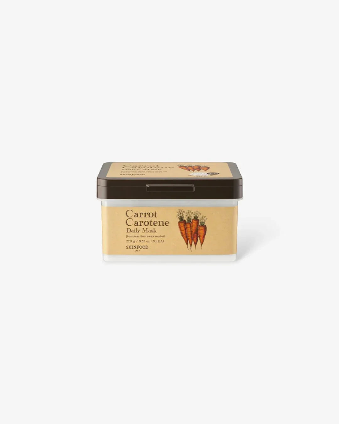 Carrot Carotene Daily Mask container by SKINFOOD with carrot illustration and brown lid