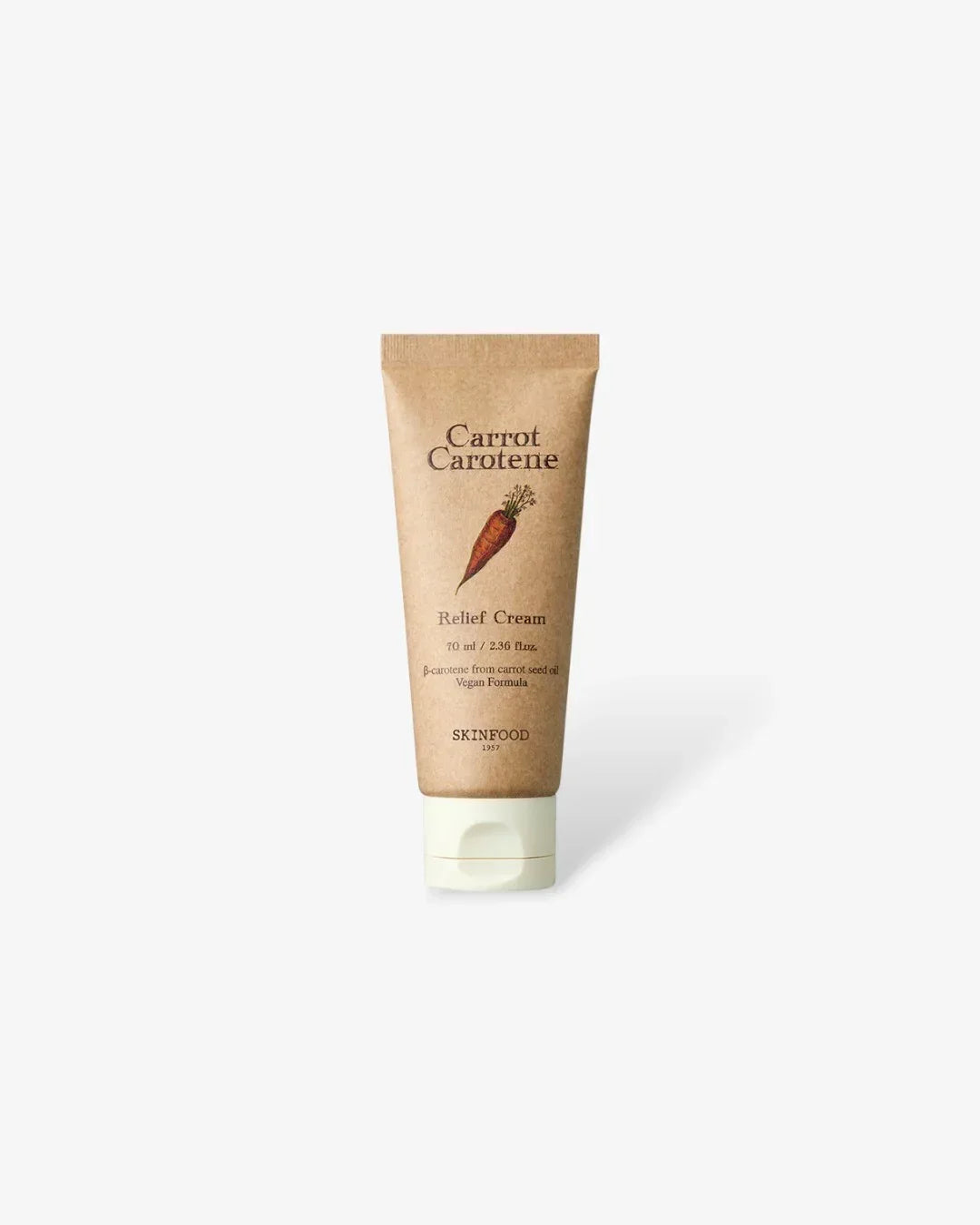Skinfood Carrot Carotene Relief Cream 70ml tube with brown packaging and carrot illustration