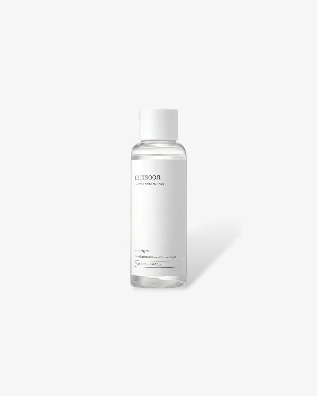 Mixsoon Centella Asiatica Toner 150ml clear skincare bottle with white label on white background