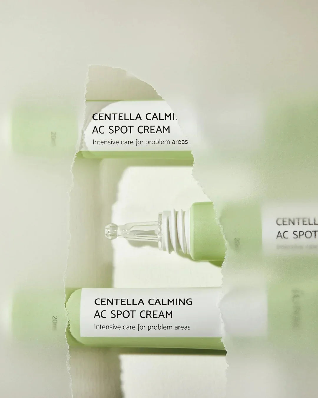 Green Centella Calming AC Spot Cream tube with dropper, intensive care for problem areas