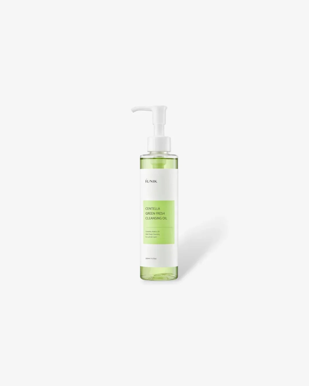 iUNIK Centella Green Fresh Cleansing Oil 200ml bottle with pump on white background