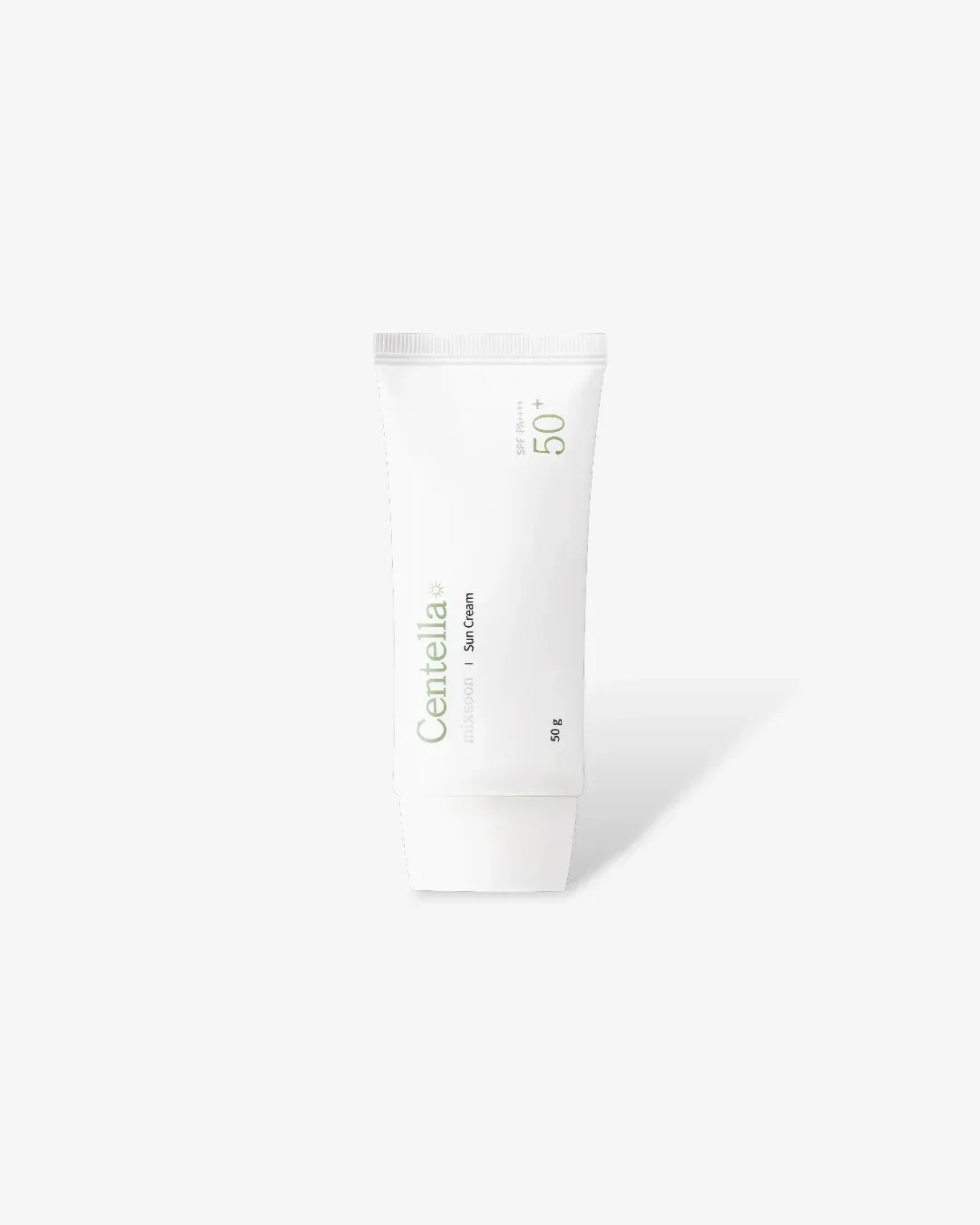 Tube of Centella Sun Cream SPF 50+ 50g with white background and minimalist design