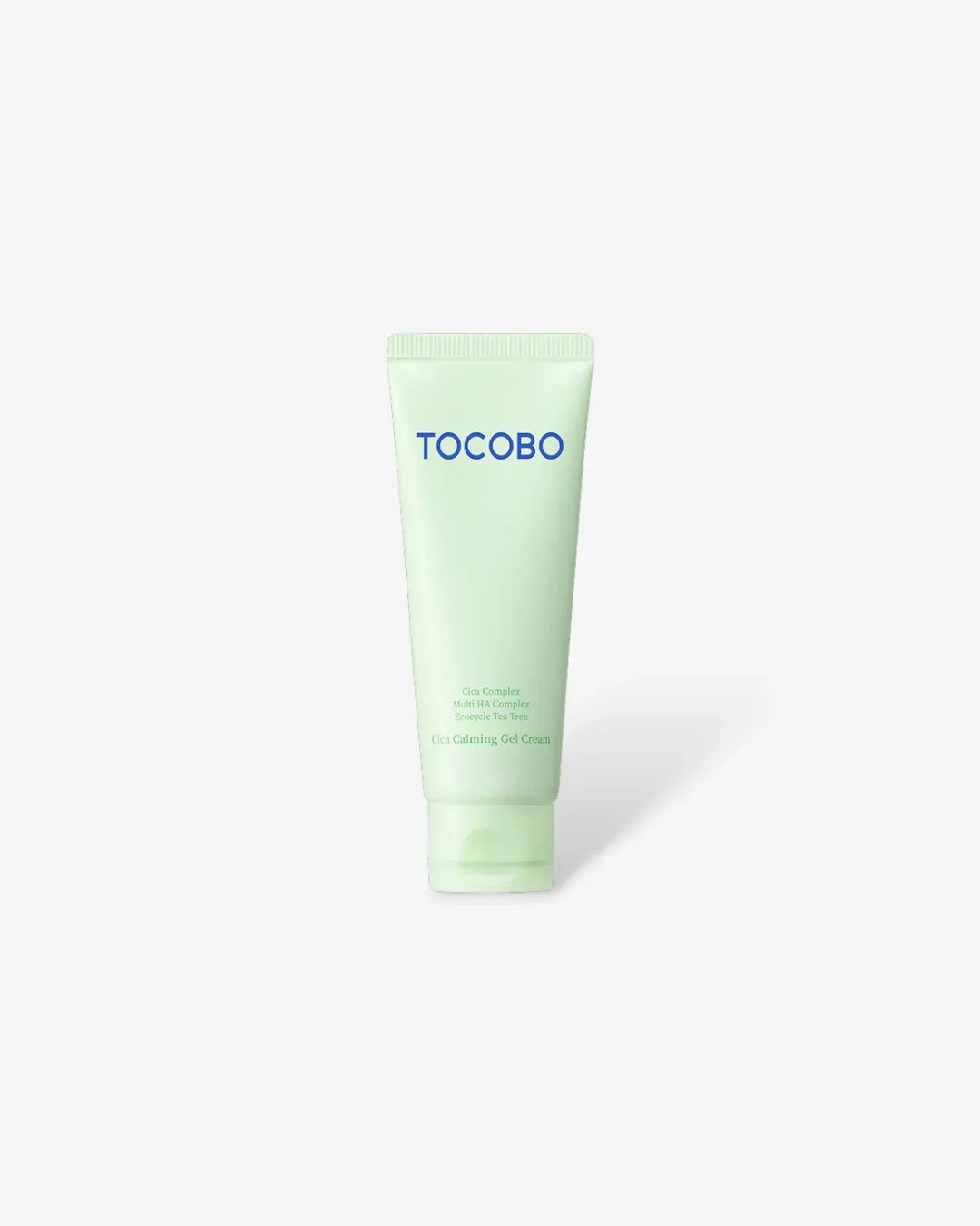 TOCOBO Cica Calming Gel Cream tube on white background, skincare product with soothing ingredients