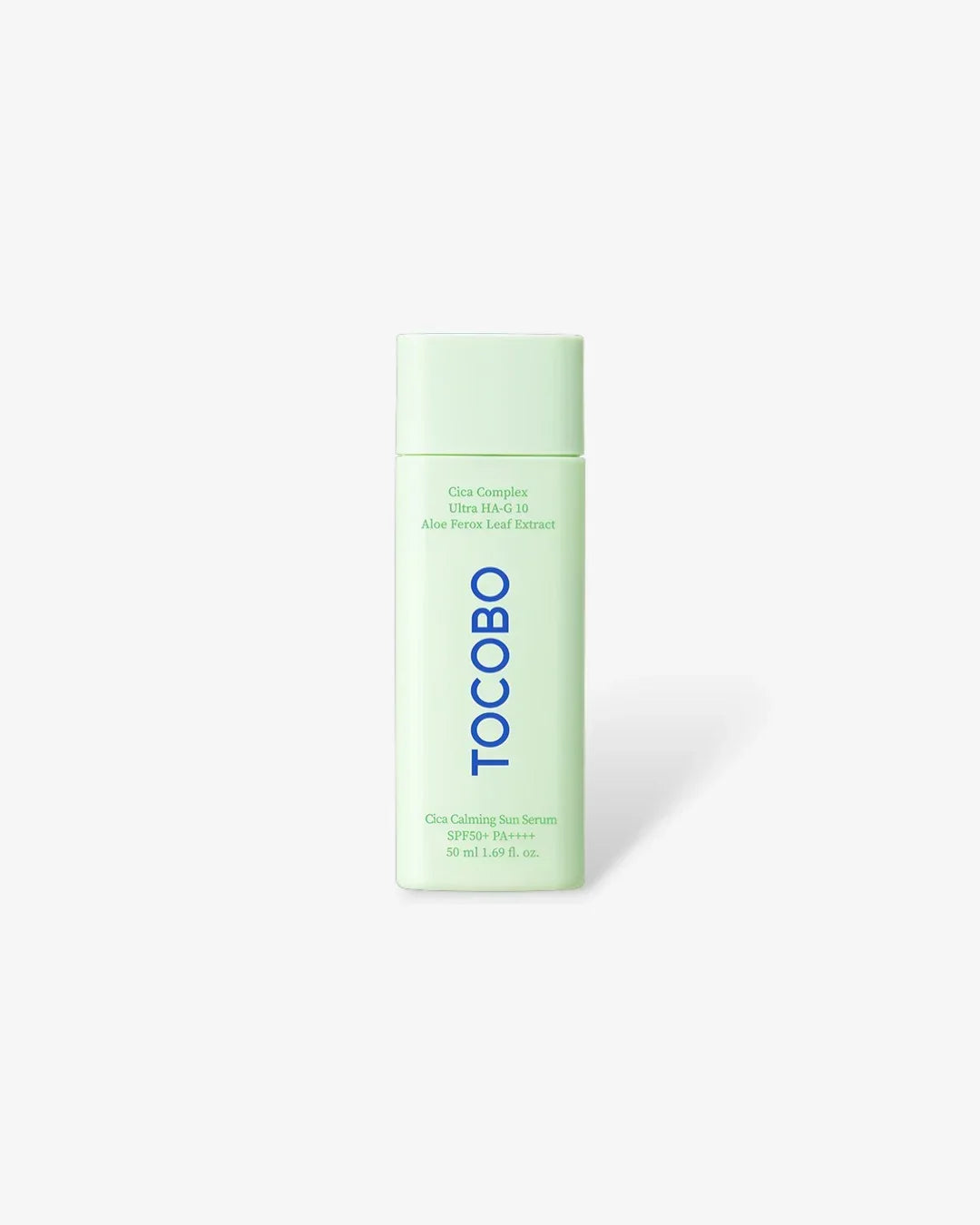 TOCOBO Cica Calming Sun Serum SPF50+ PA++++ in light green bottle with aloe and Cica complex