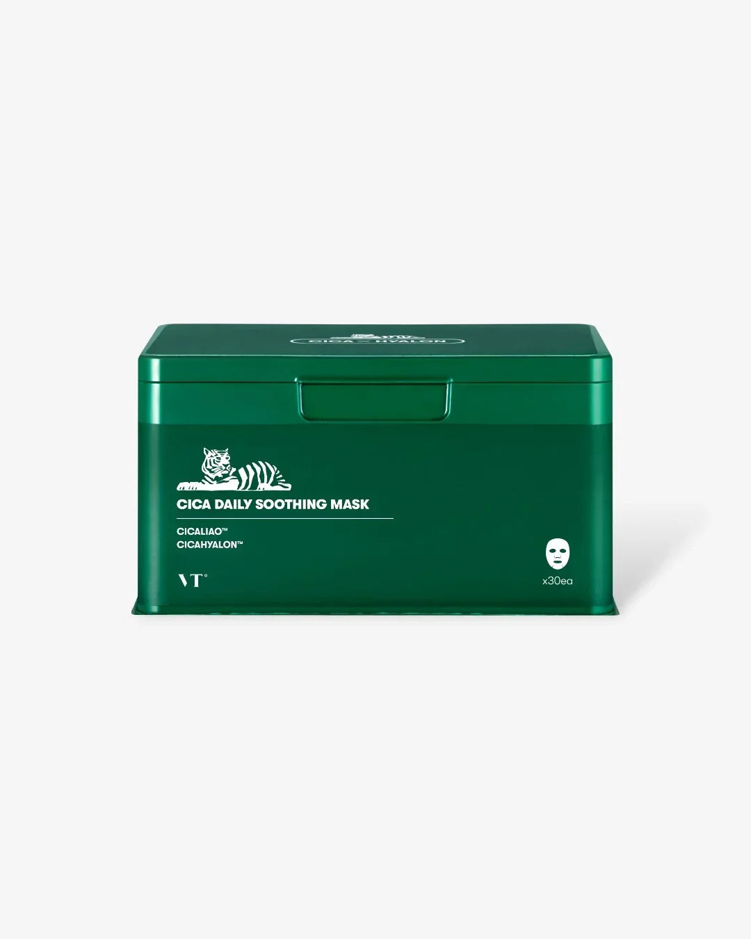 Green VT Cica Daily Soothing Mask container with tiger logo and 30 sheet masks inside