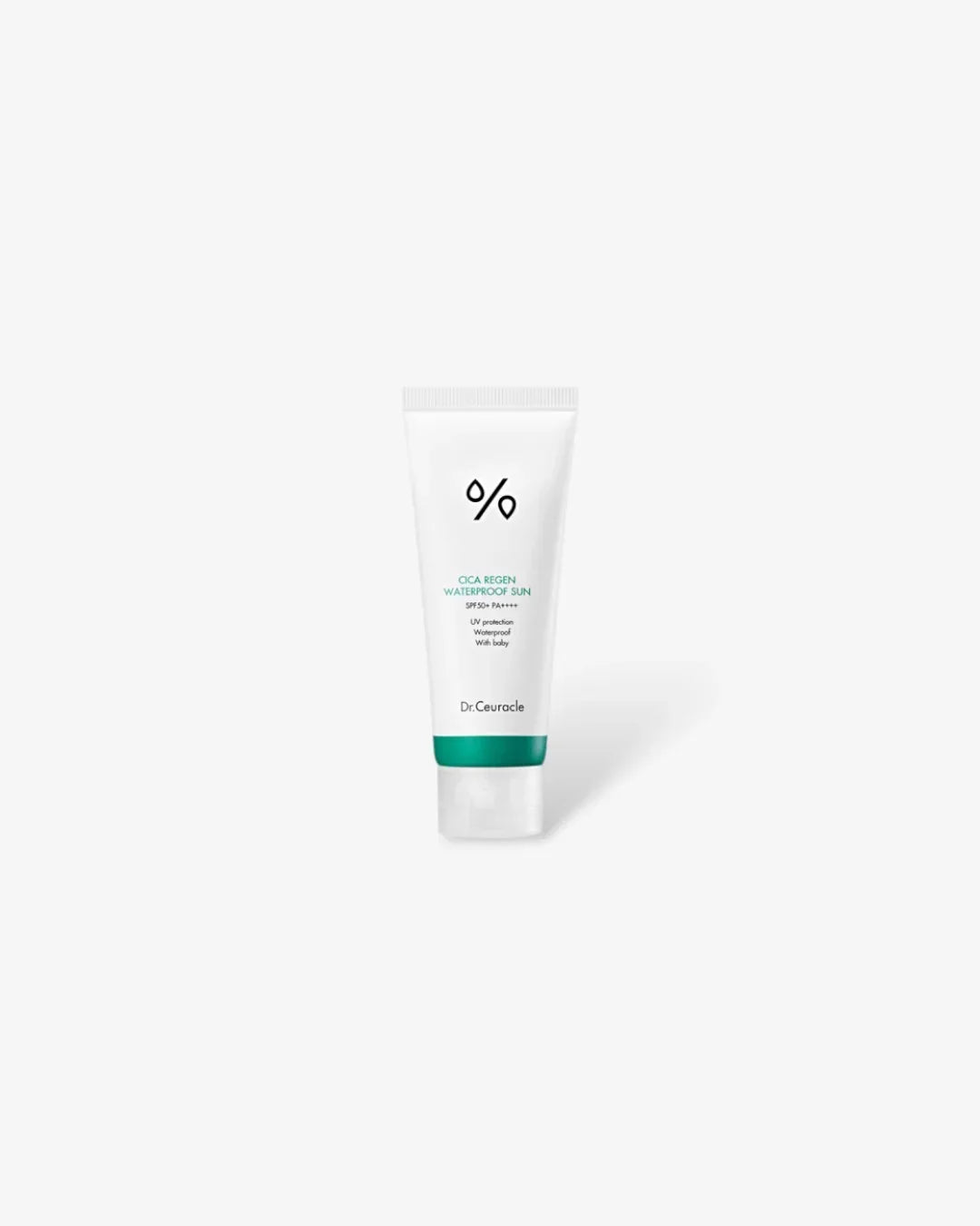 Dr.Ceuracle Cica Regen Waterproof Sun SPF50+ PA++++ sunscreen tube on white background