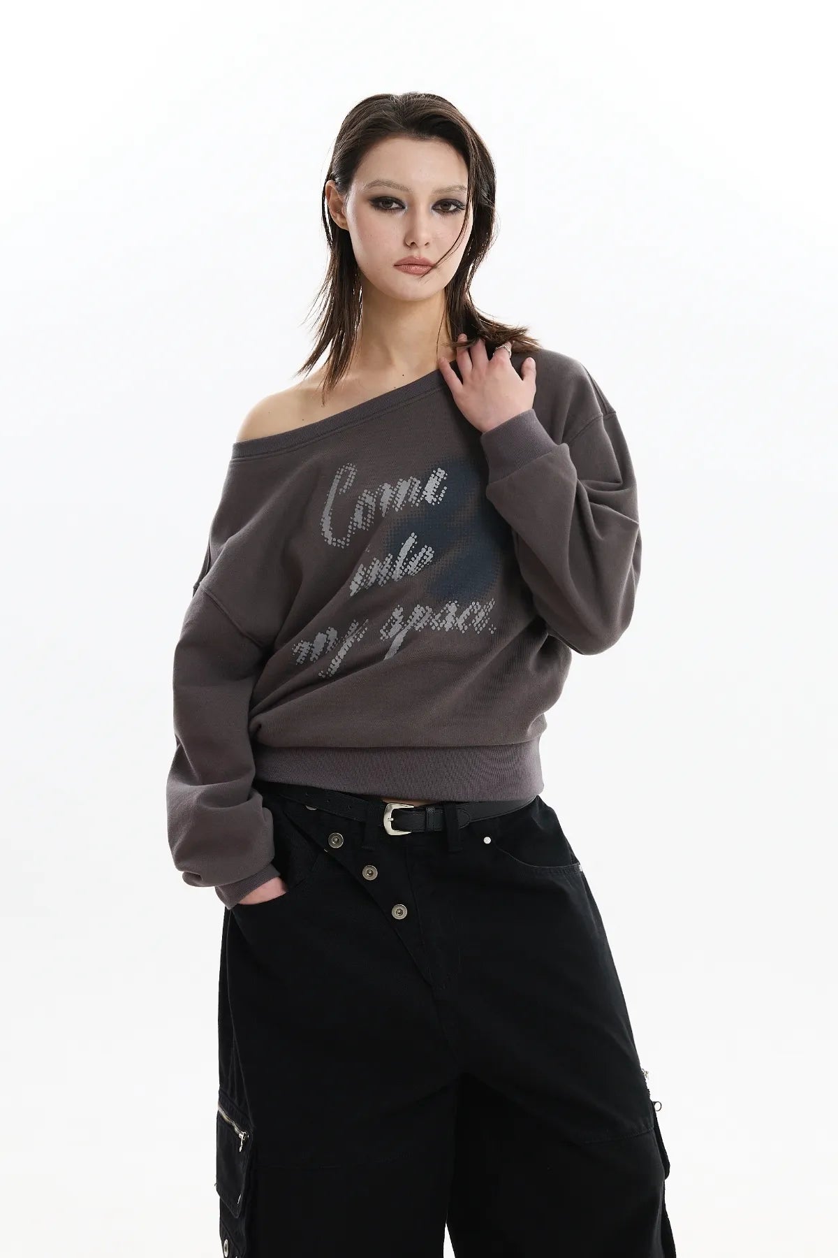 Clover Logo Off Shoulder Sweatshirt