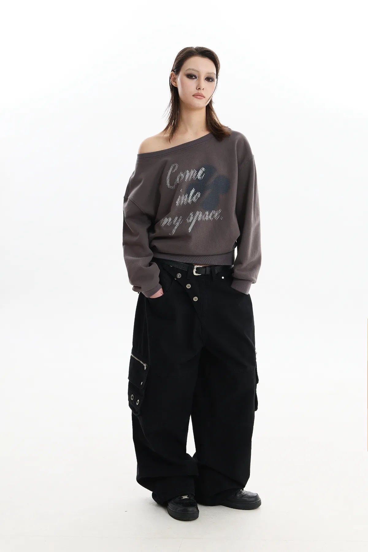 Clover Logo Off Shoulder Sweatshirt