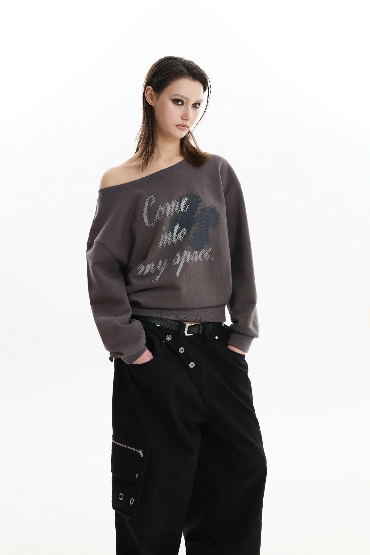 Clover Logo Off Shoulder Sweatshirt