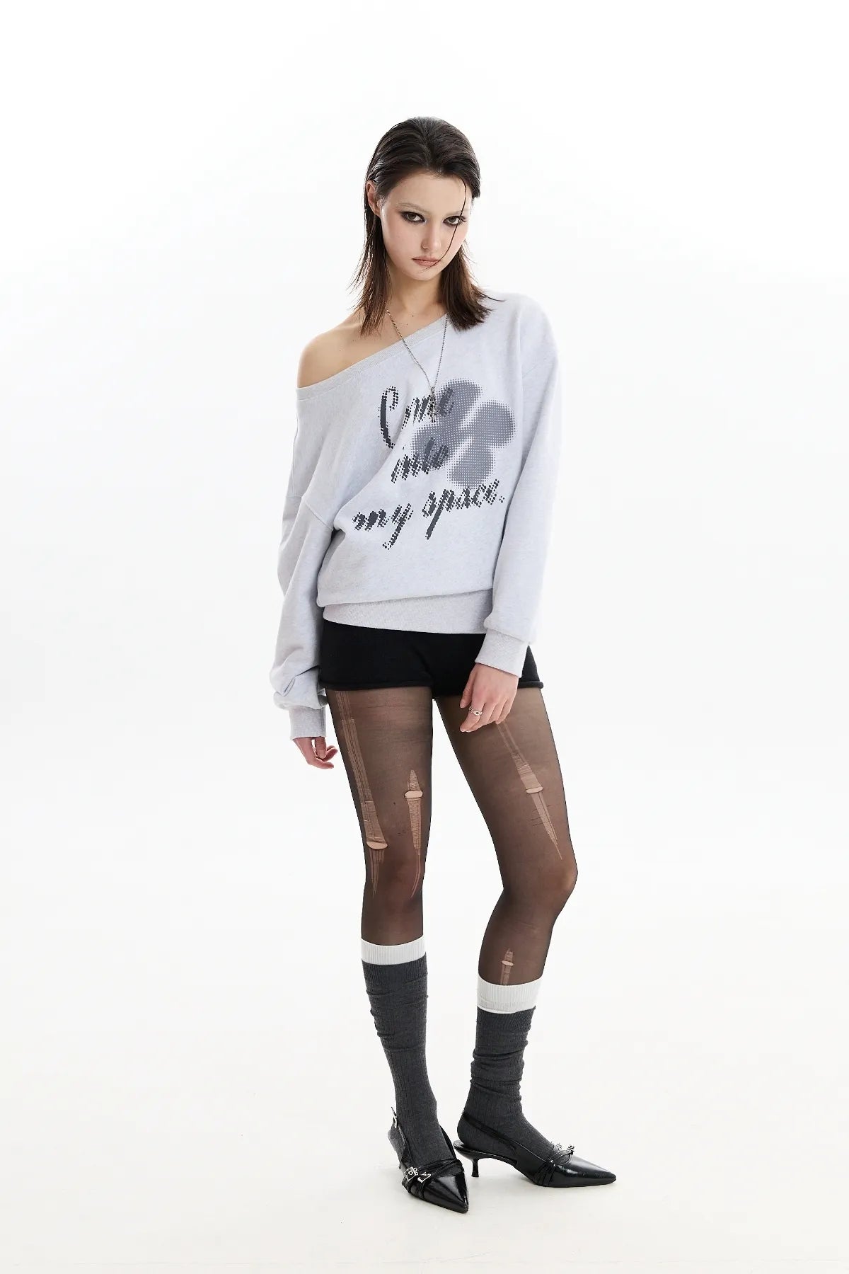 Clover Logo Off Shoulder Sweatshirt