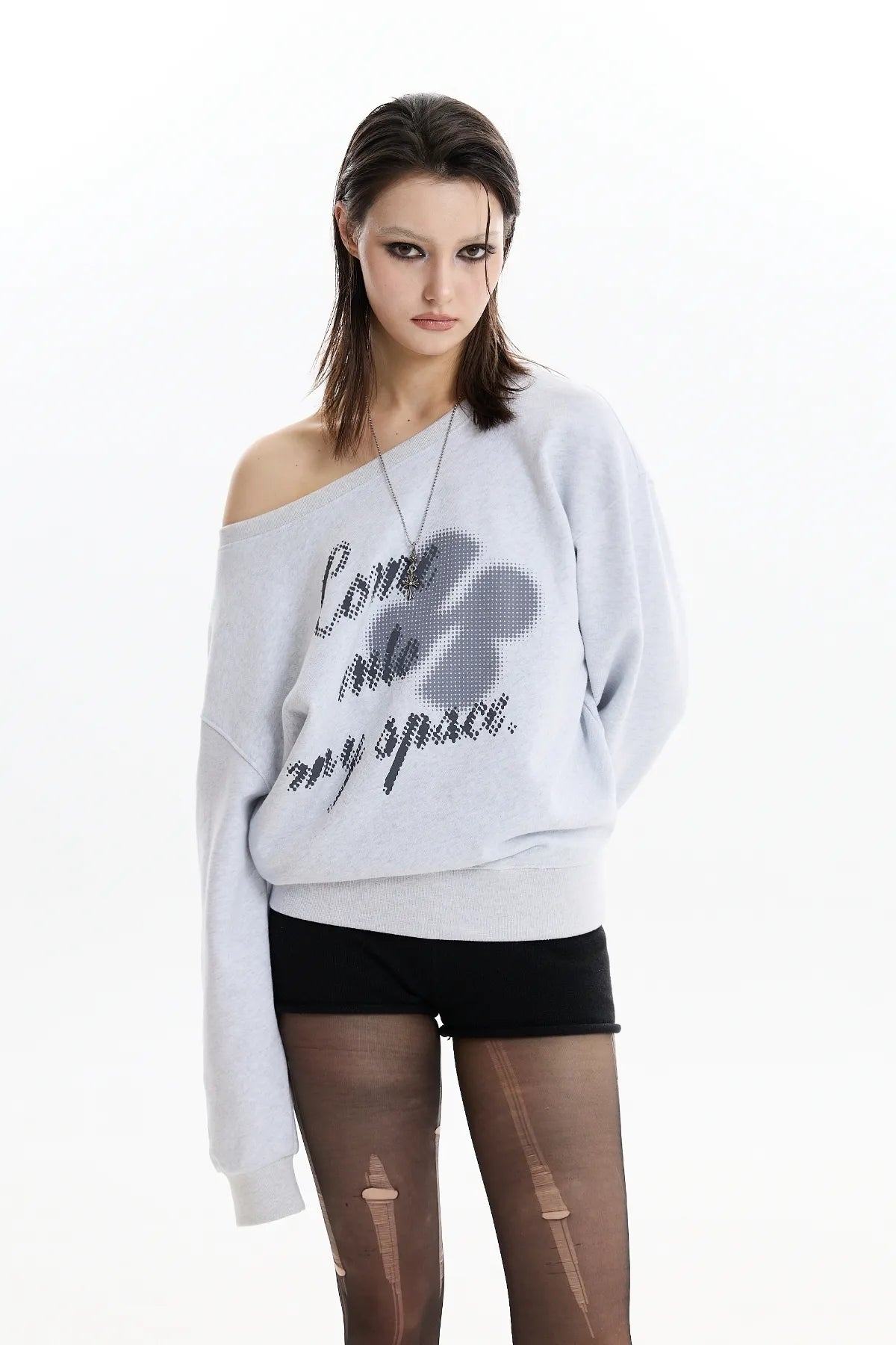 Clover Logo Off Shoulder Sweatshirt