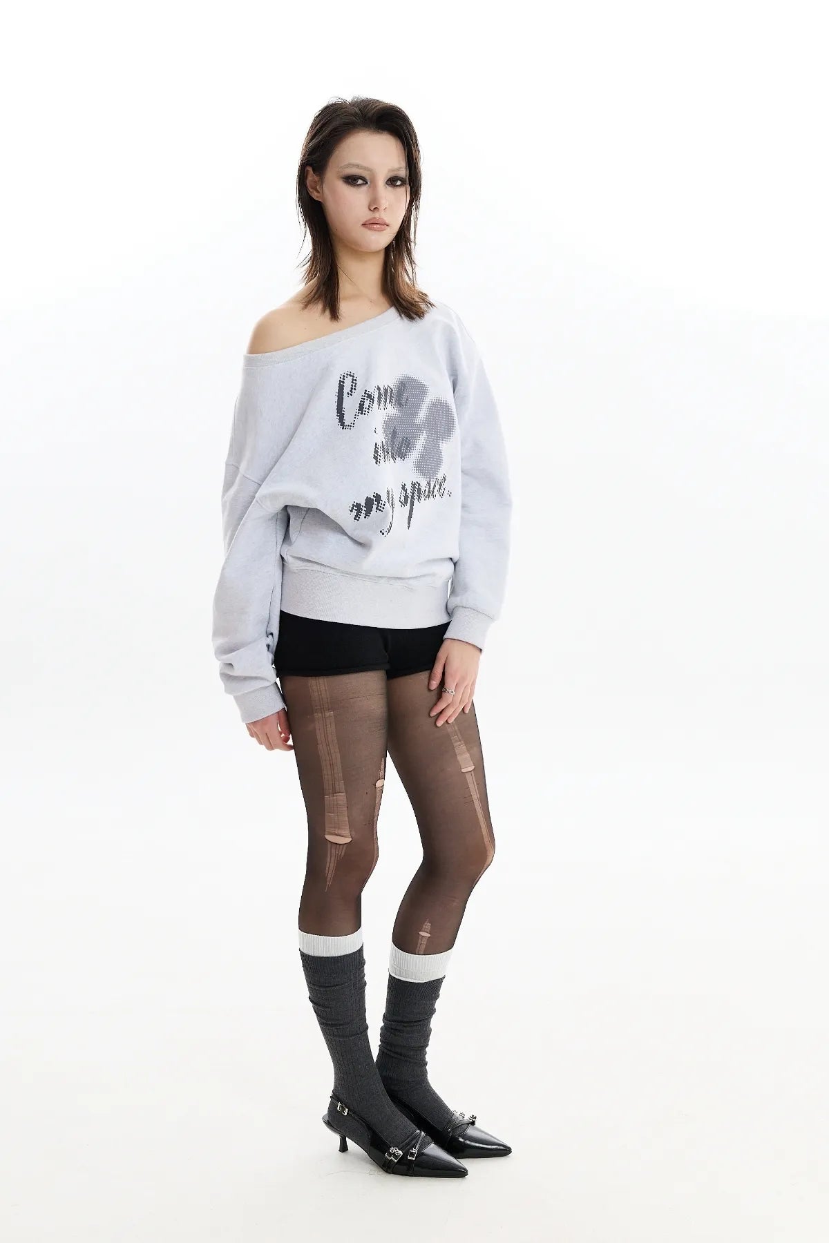 Clover Logo Off Shoulder Sweatshirt