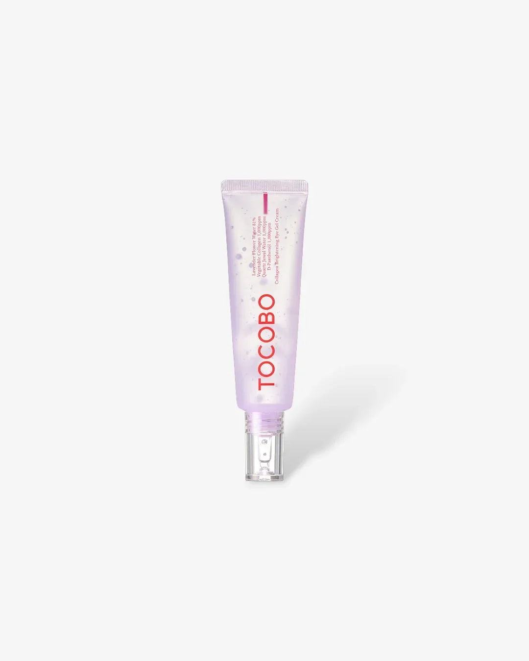 Tocobo Collagen Brightening Eye Gel Cream in translucent purple tube with red text