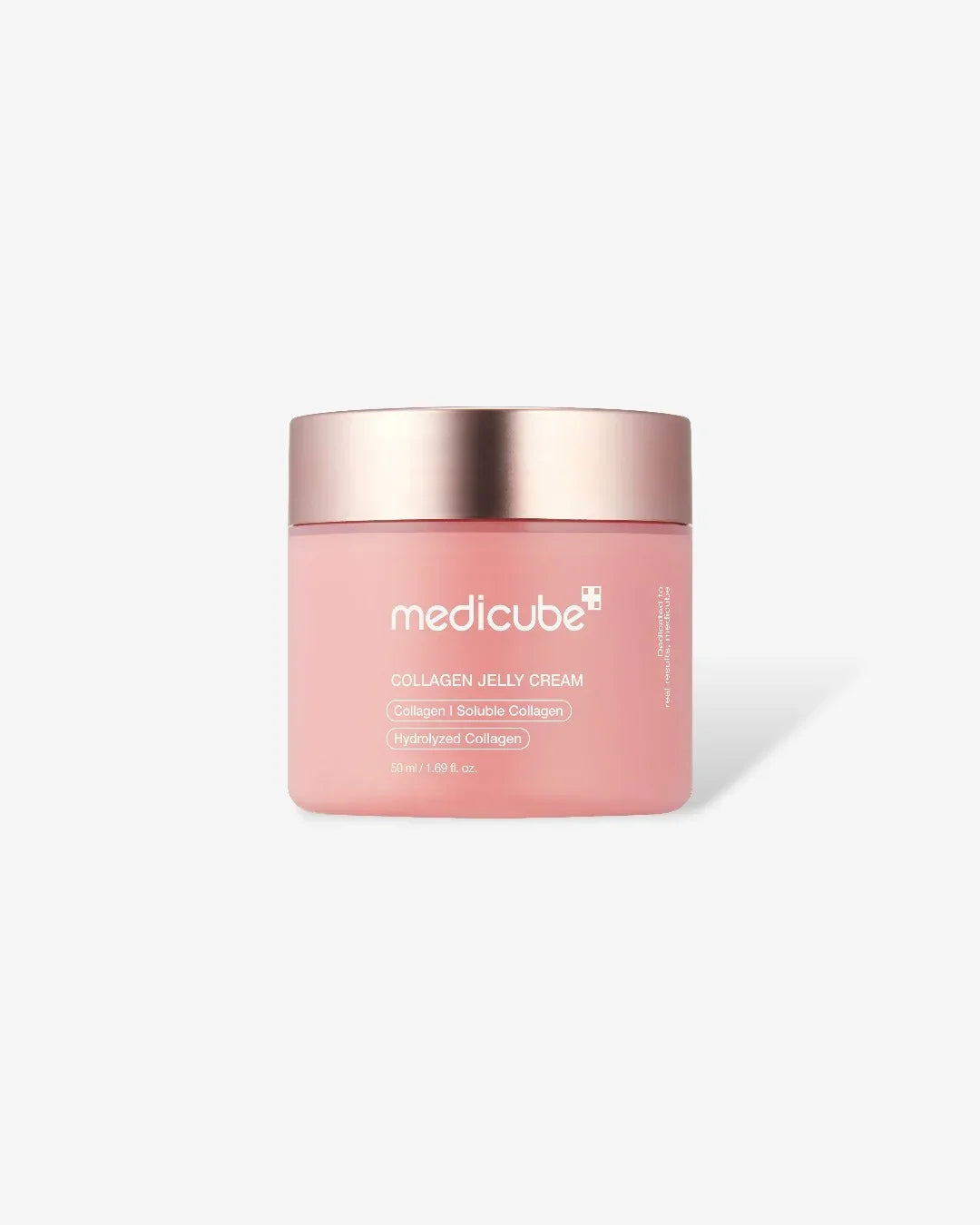 Medicube Collagen Jelly Cream 50ml in pink jar with rose gold lid on white background