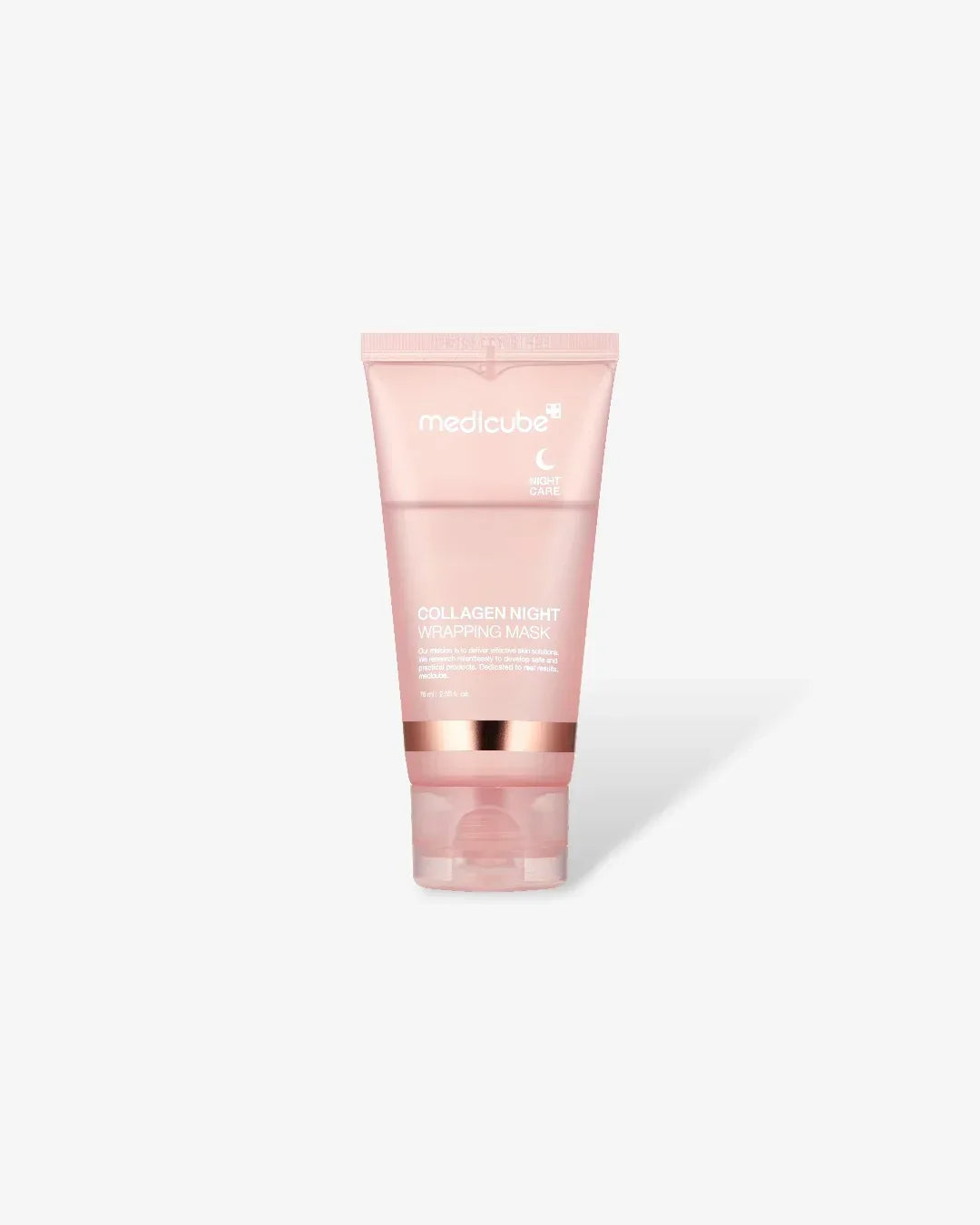 Medicube Collagen Night Wrapping Mask tube in soft pink with rose gold accent on white background