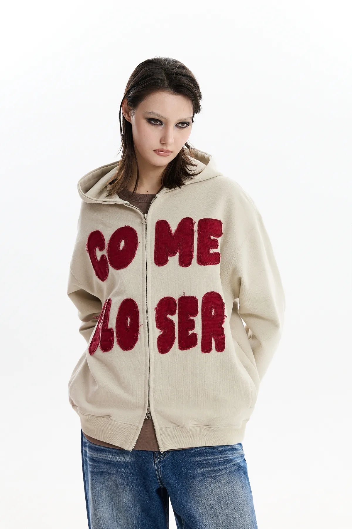 Come Closer Applique Hood Zip-Up