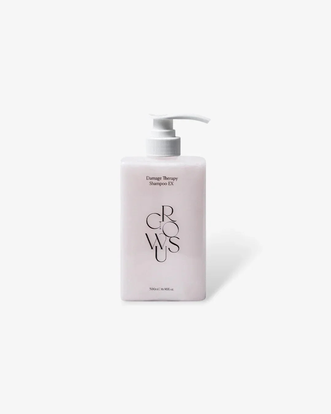 500ml white bottle of Damage Therapy Shampoo EX with pump dispenser on white background