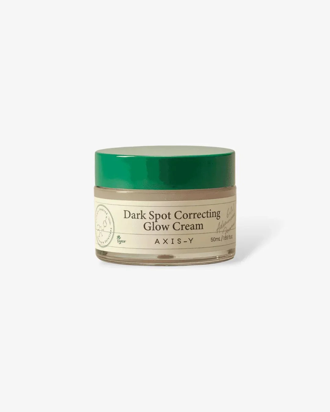 Axis-Y Dark Spot Correcting Glow Cream 50ml jar with green lid on white background