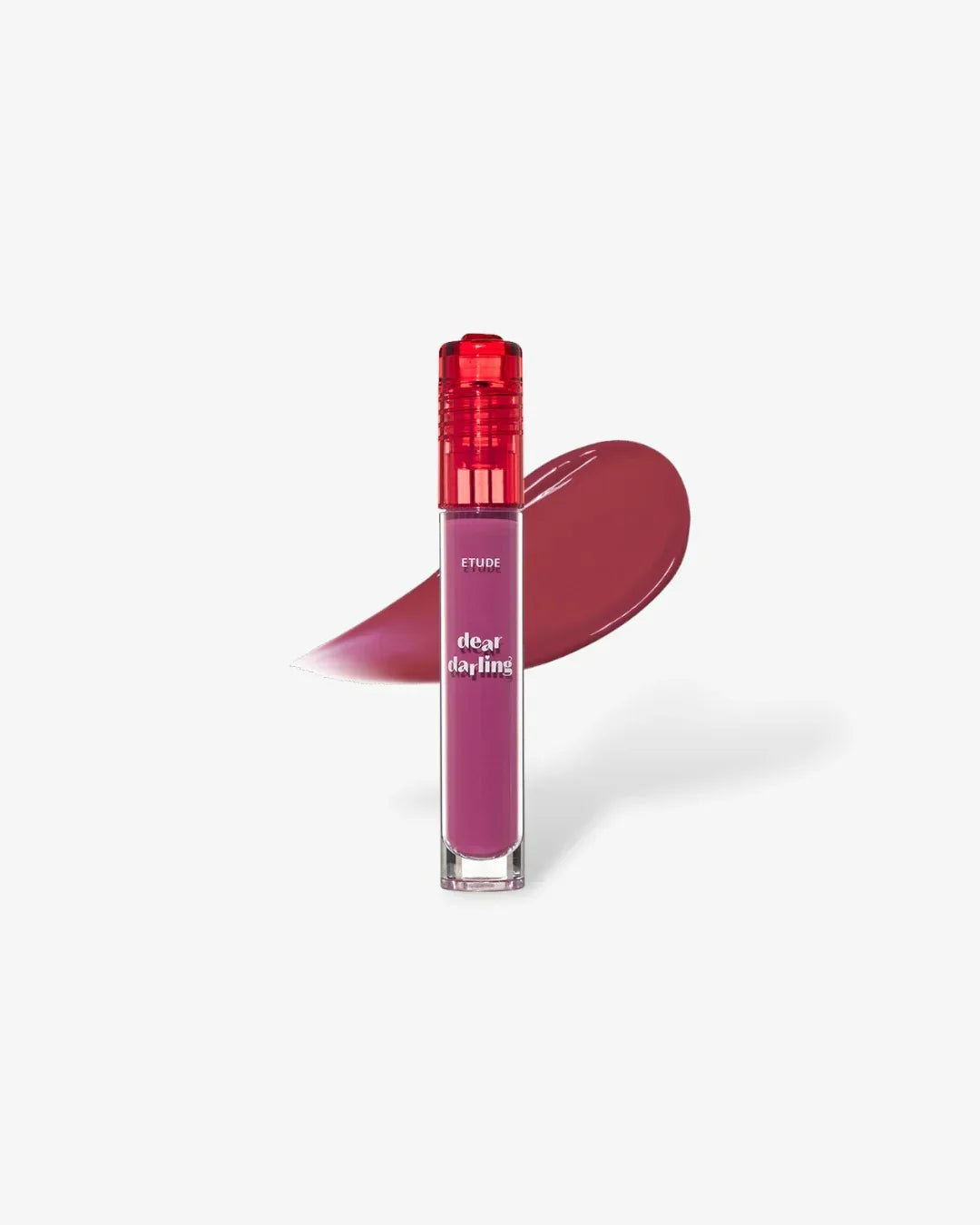 Etude Dear Darling water gel lip tint in Redbean Pink with red cap and lip swatch